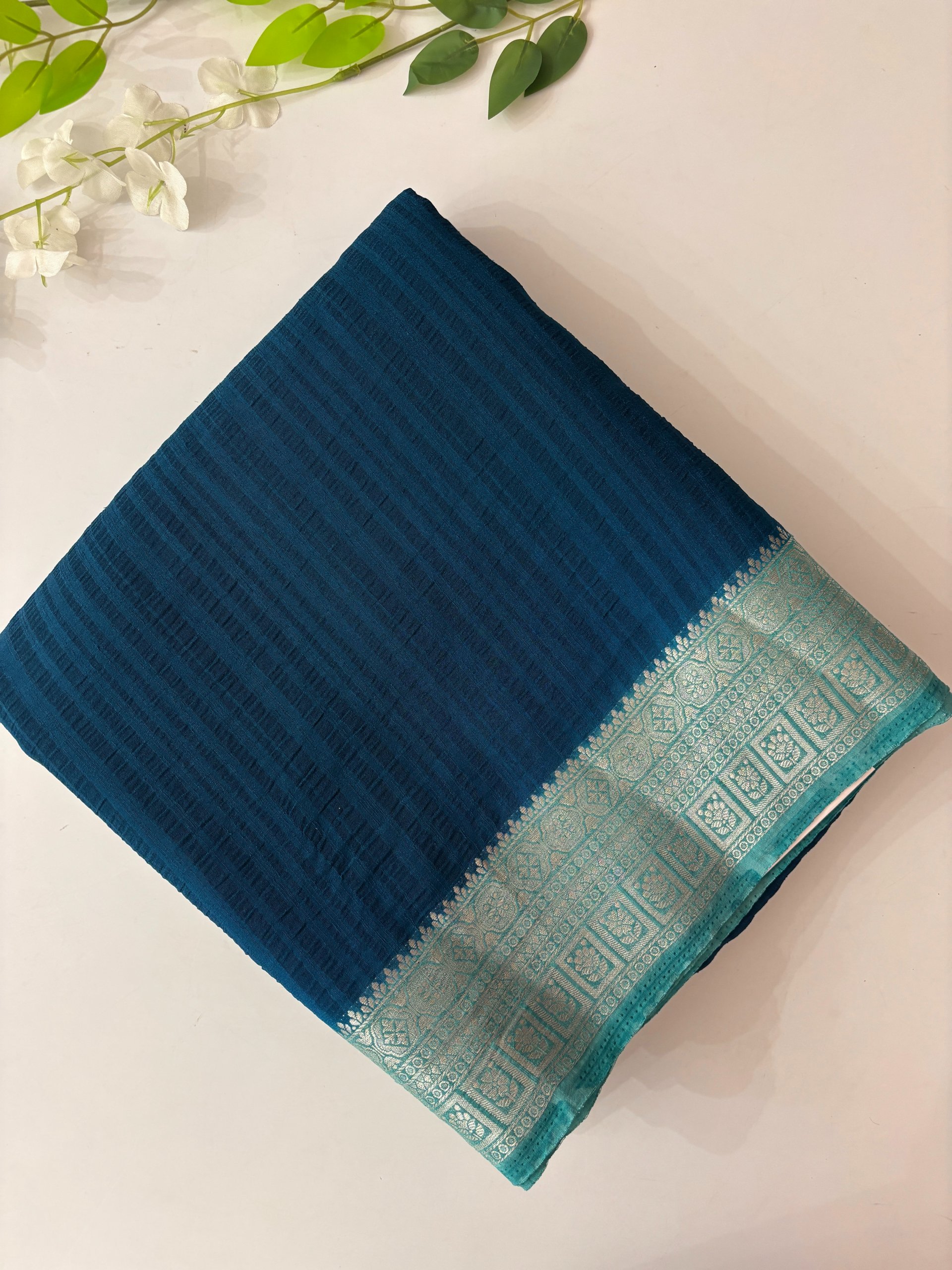 Blue Banarasi Crush Georgette Saree