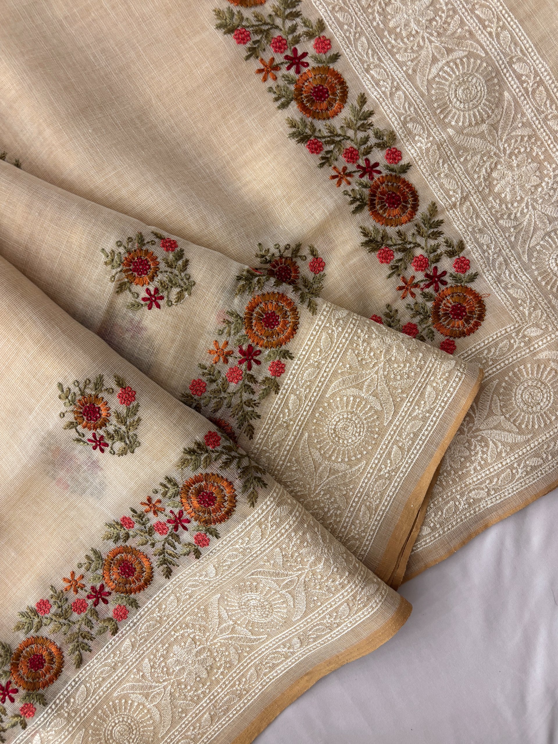 Tissue Linen Saree with Embroidery