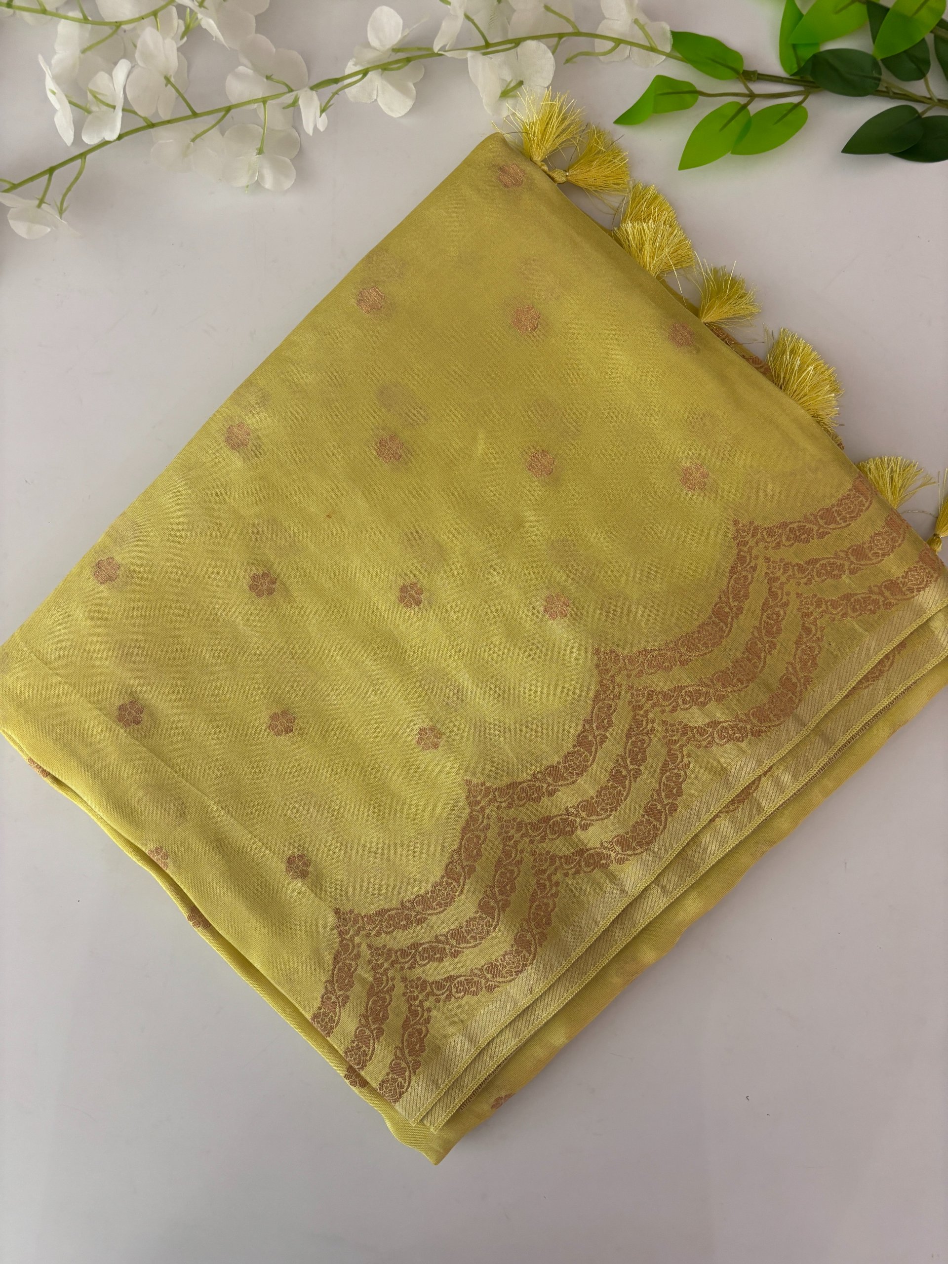 Light Yellow Banarasi Tissue Silk Saree