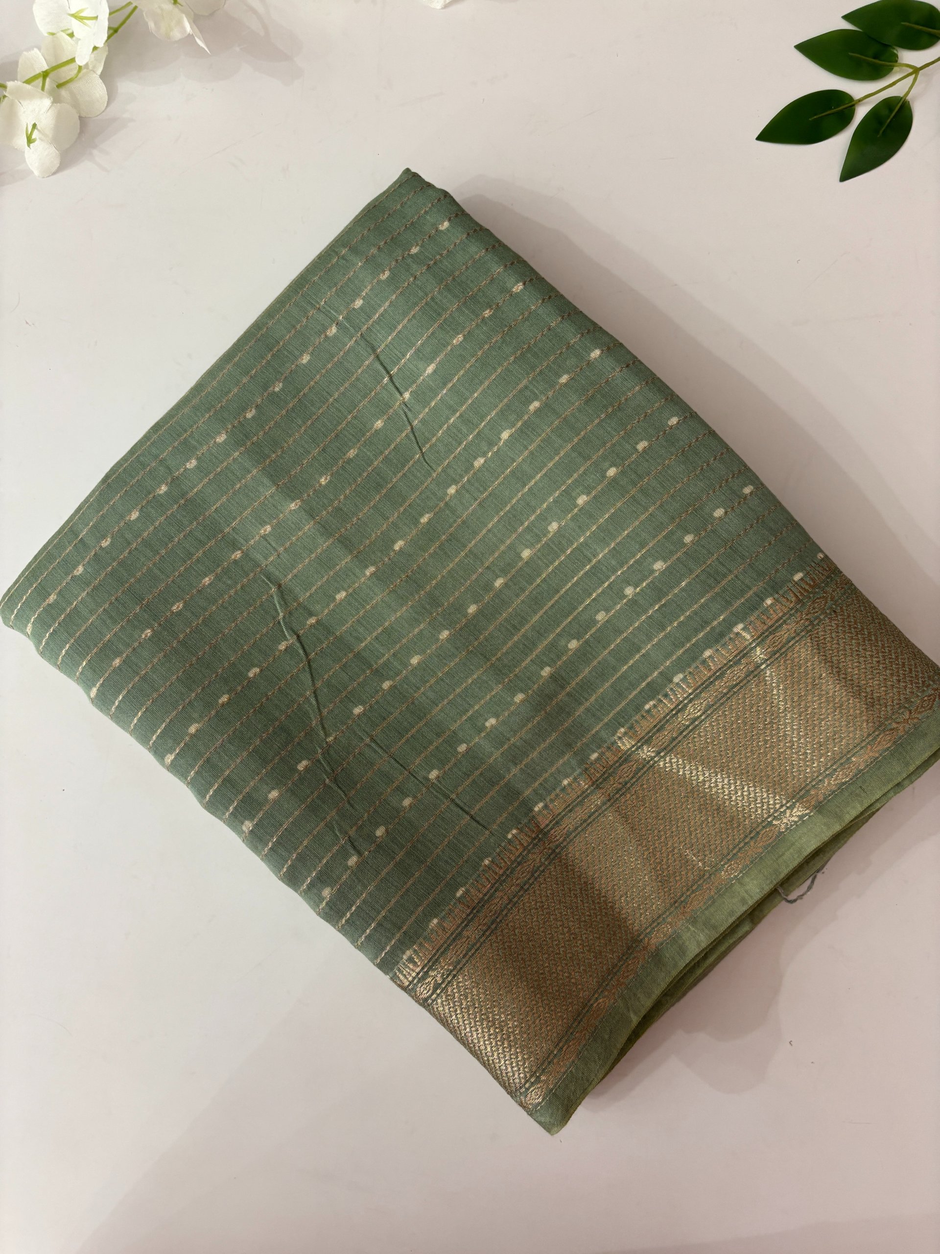 Turquoise Green Soft Silky Chanderi Cotton Saree