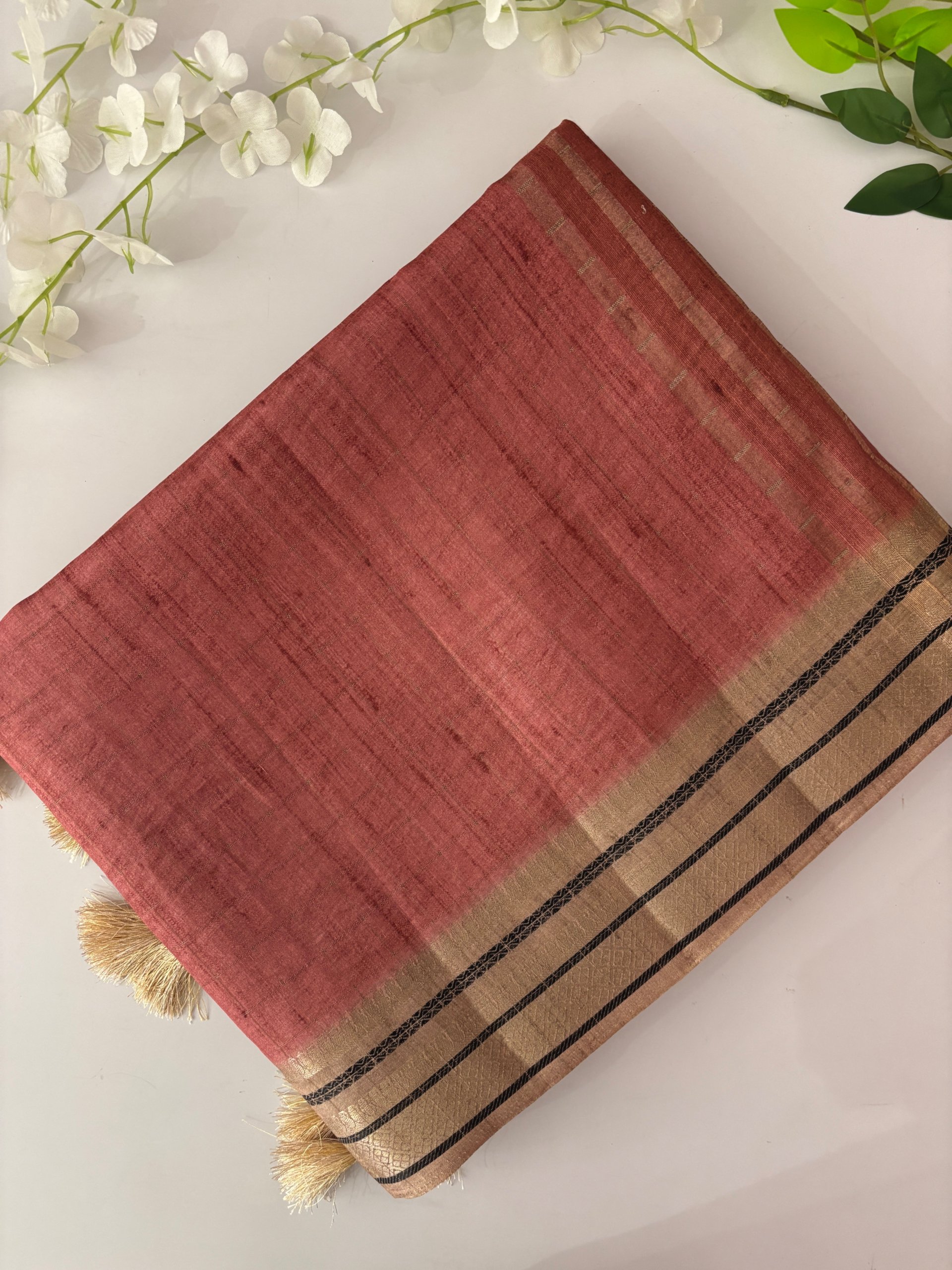 Brick Semi Tussar Silk Saree