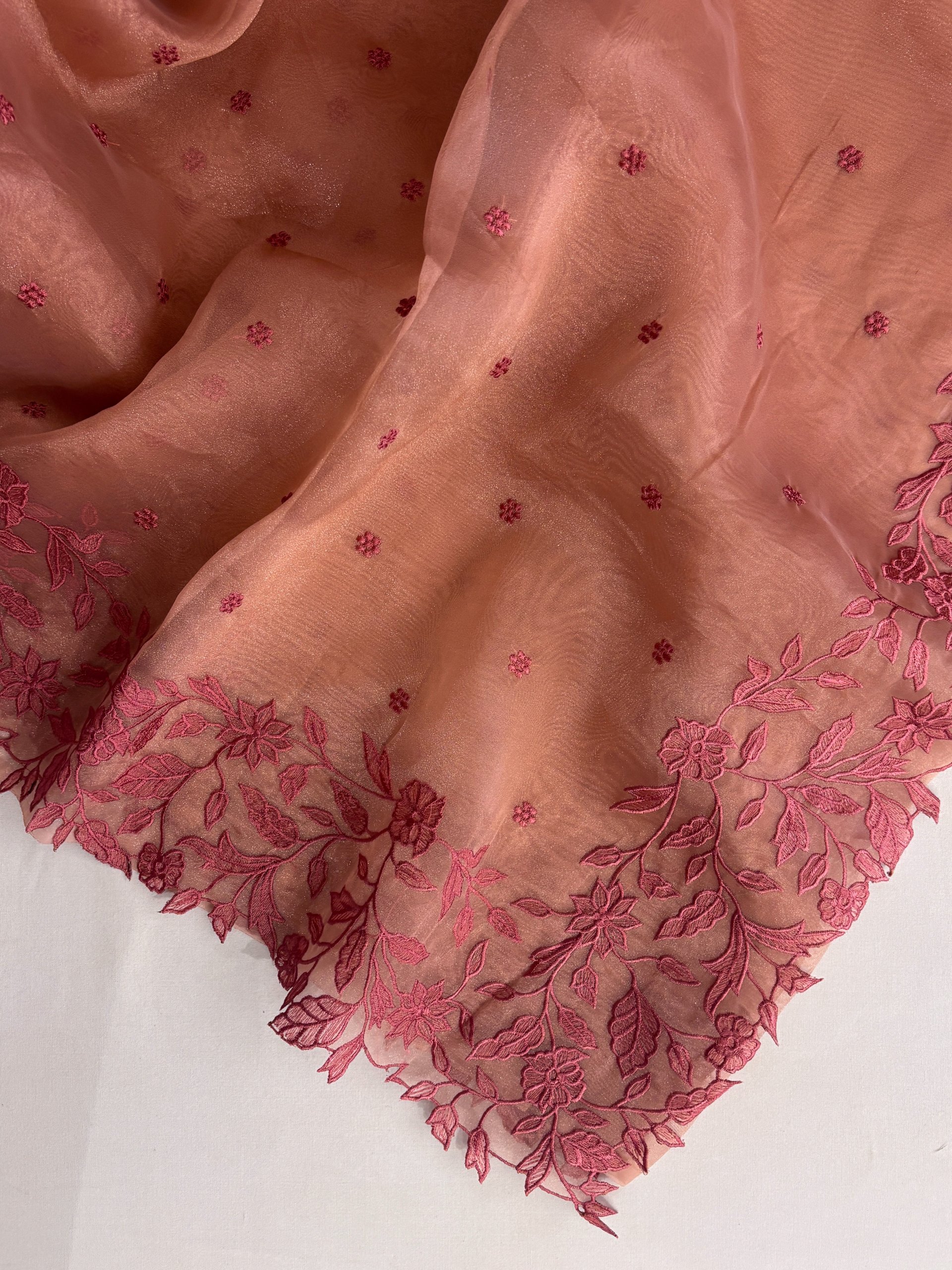 Dusty Peach Tissue Organza Saree with Scalloped Border