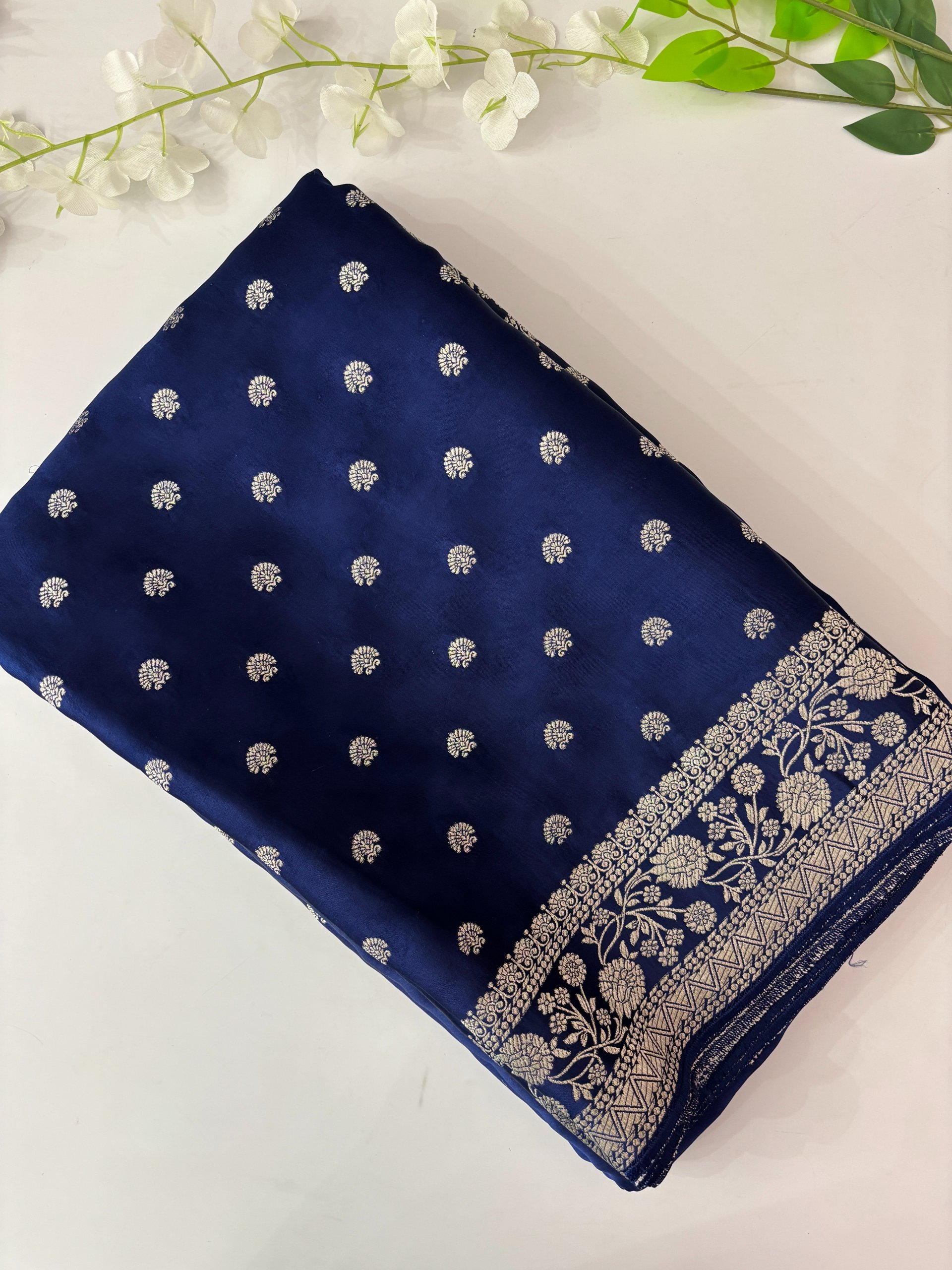 Navy Blue Banarasi Mashru Silk Saree