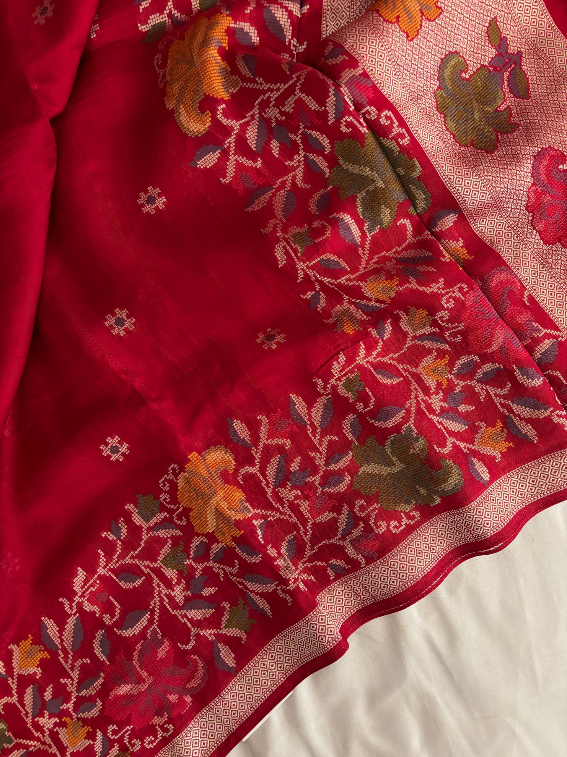 Red Banarasi Semi Tussar Silk Saree