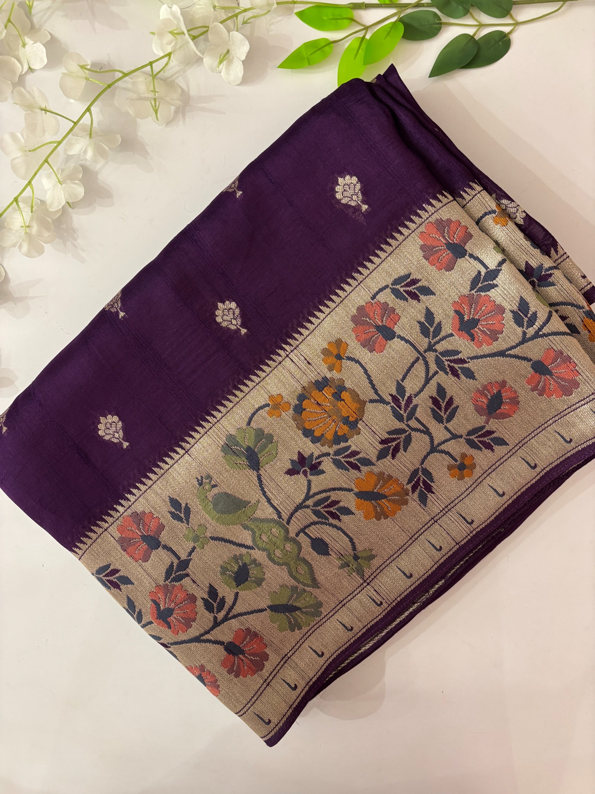 Purple Paithani Border Banarasi Tussar Silk Saree
