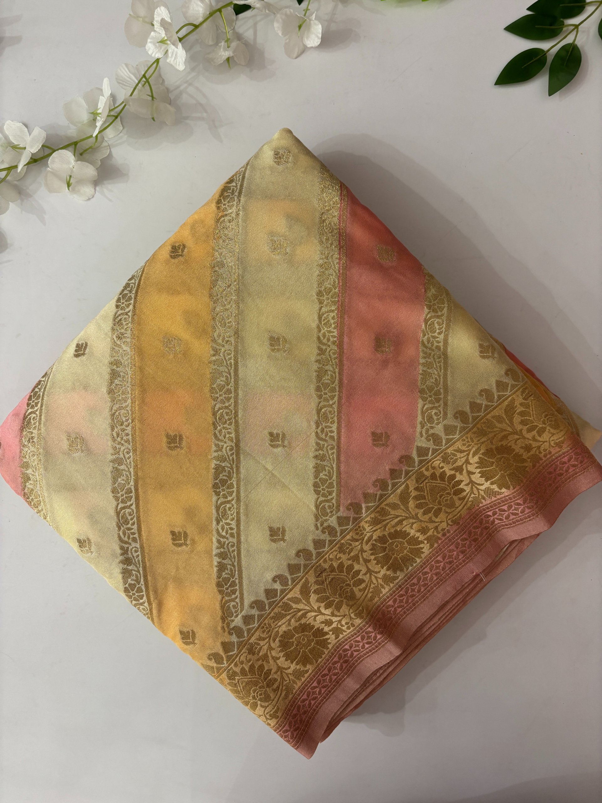 Off White Banarasi Rangkat Crepe Saree