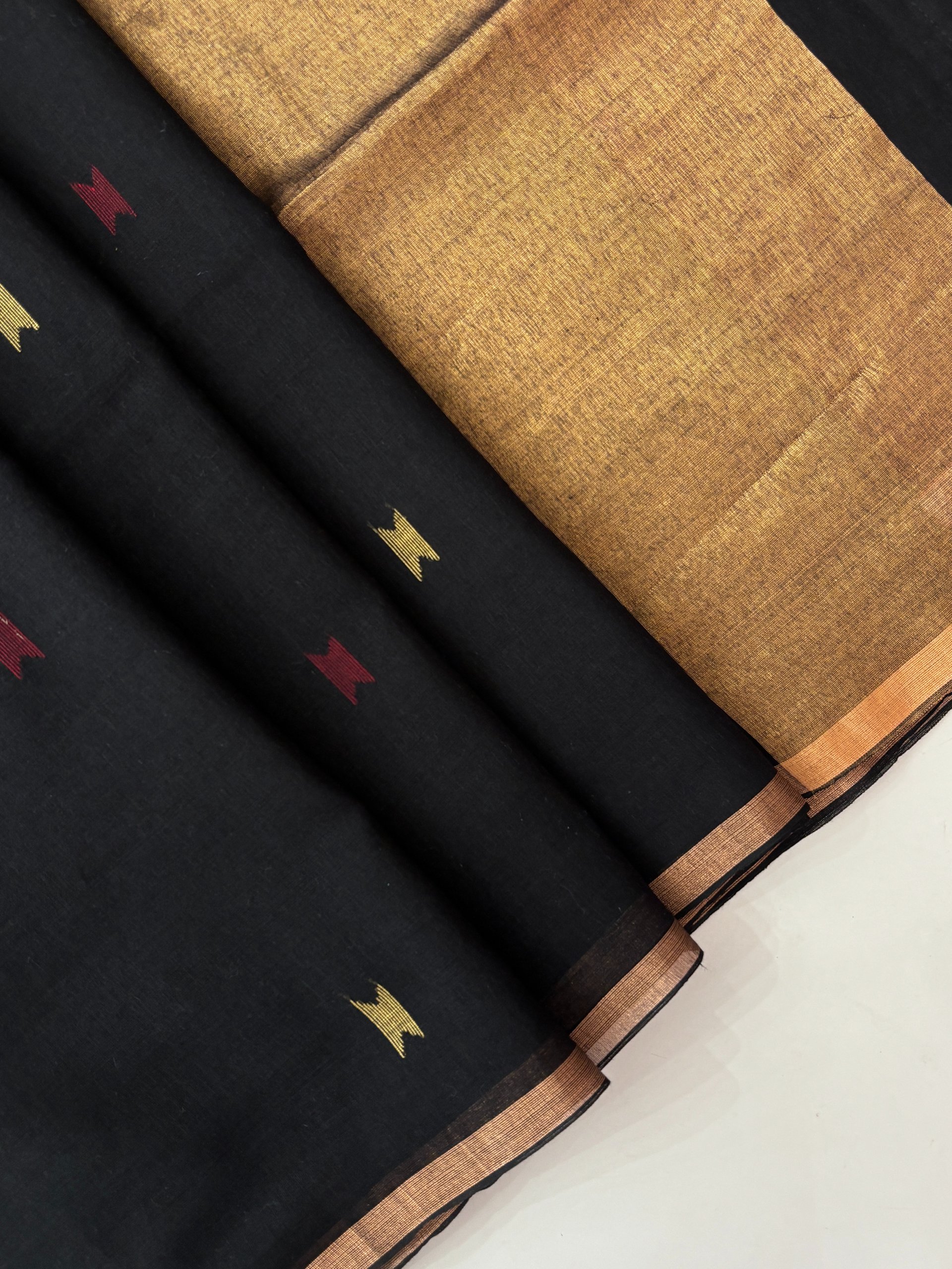 Black Handwoven  Bengal Cotton Saree