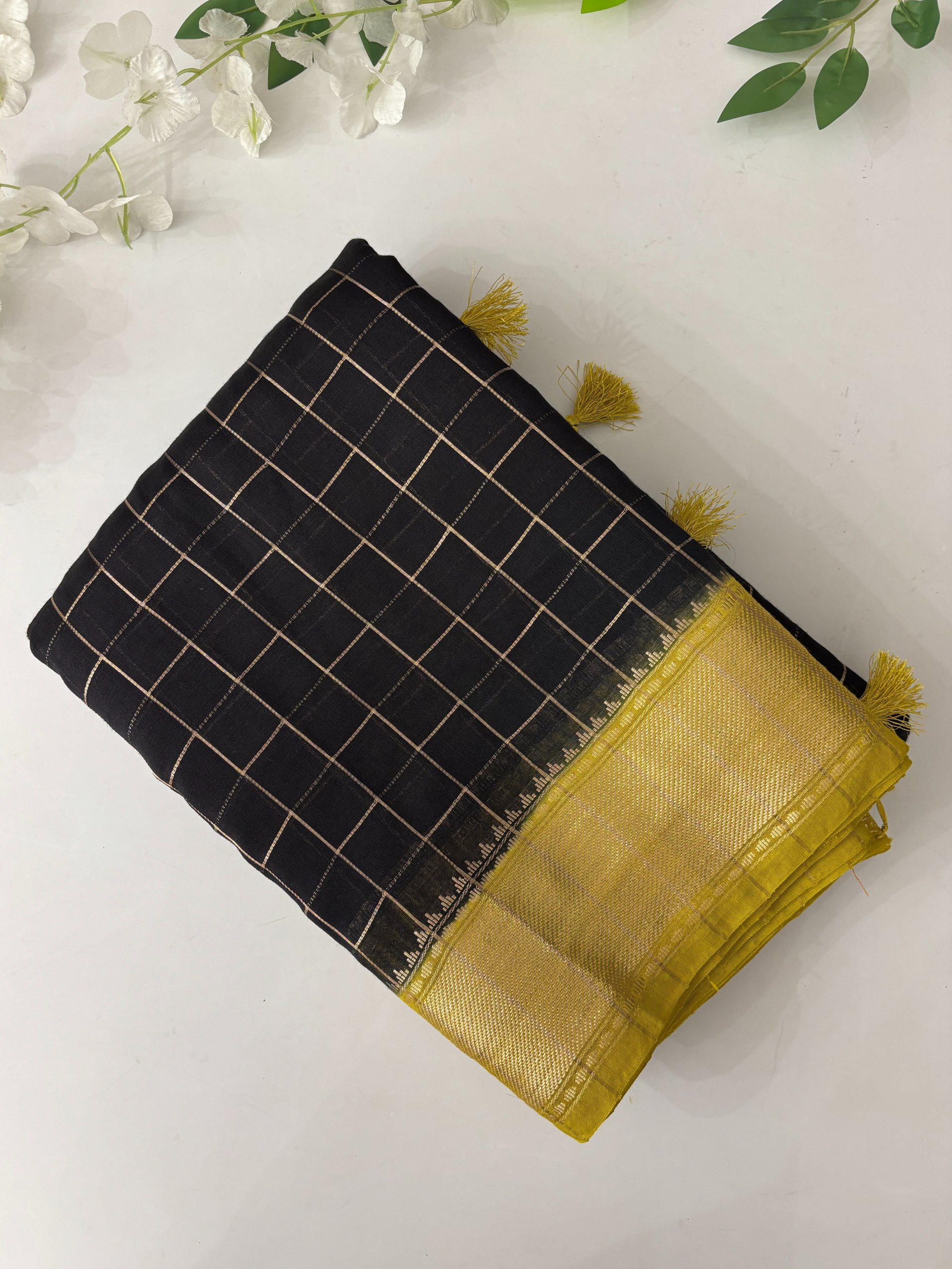 Black Banarasi Tissue Saree with Lace Border