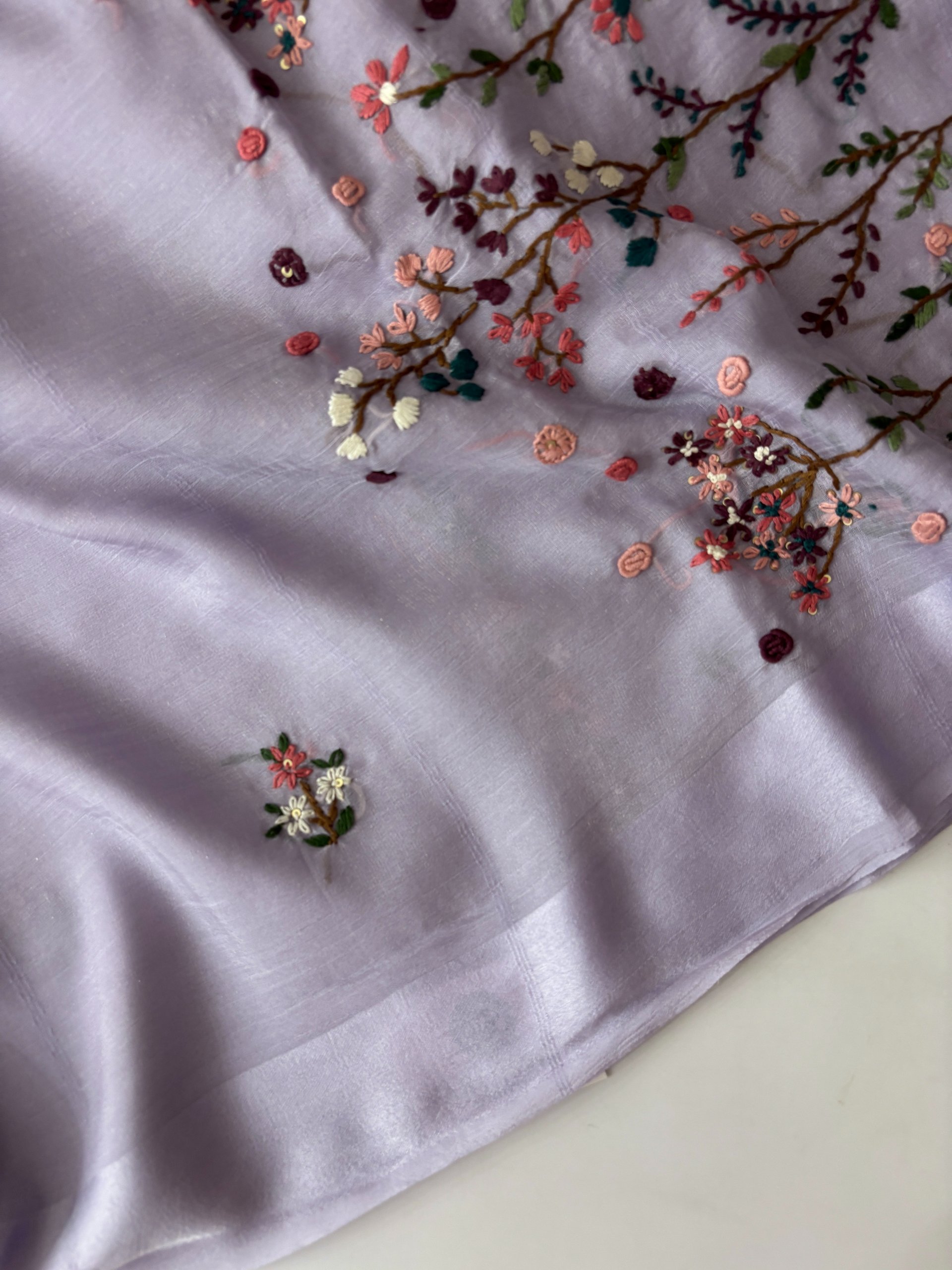 Lavender Georgette Saree with Knot Work