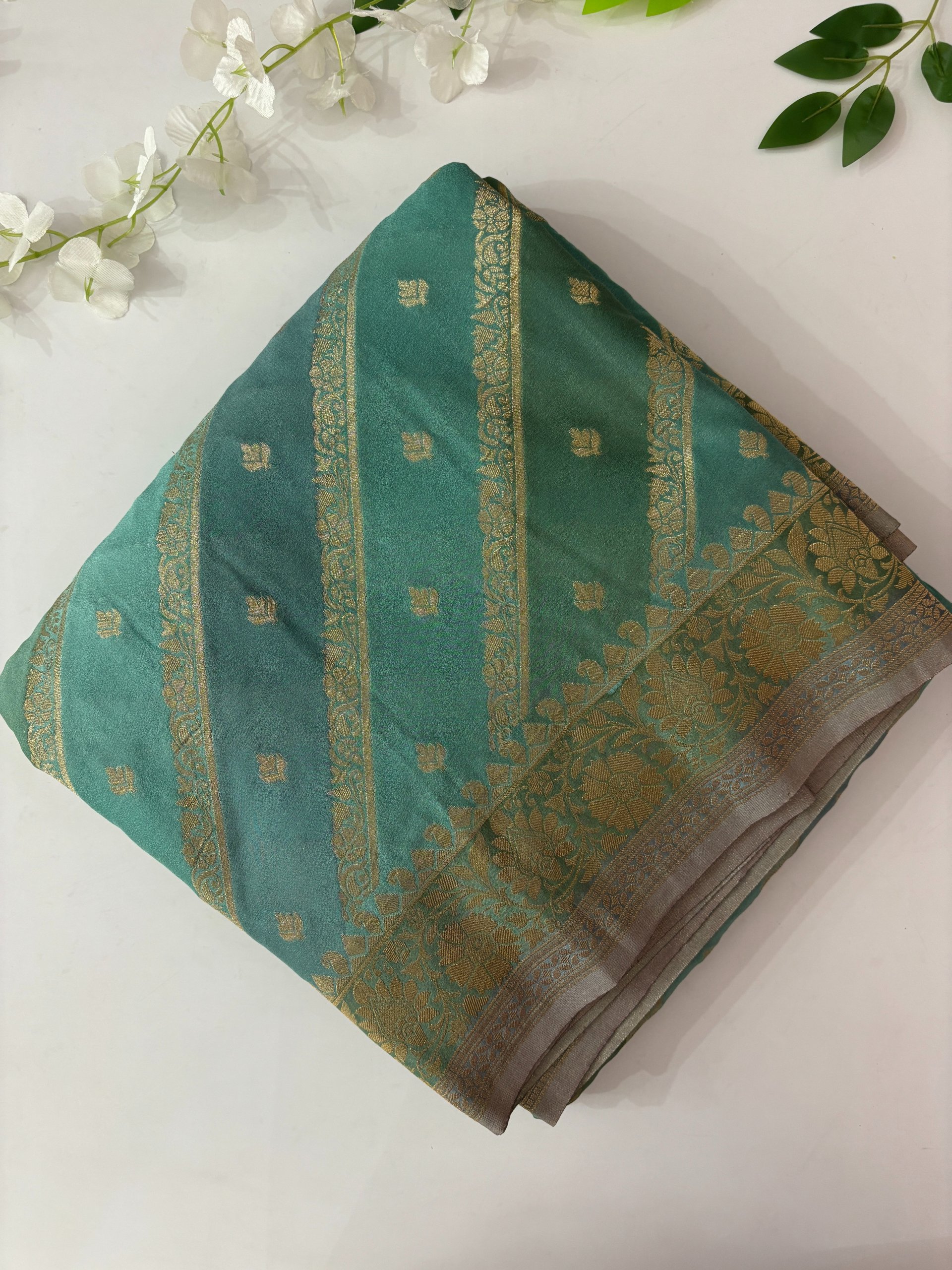 Blue Banarasi Rangkat Crepe Saree