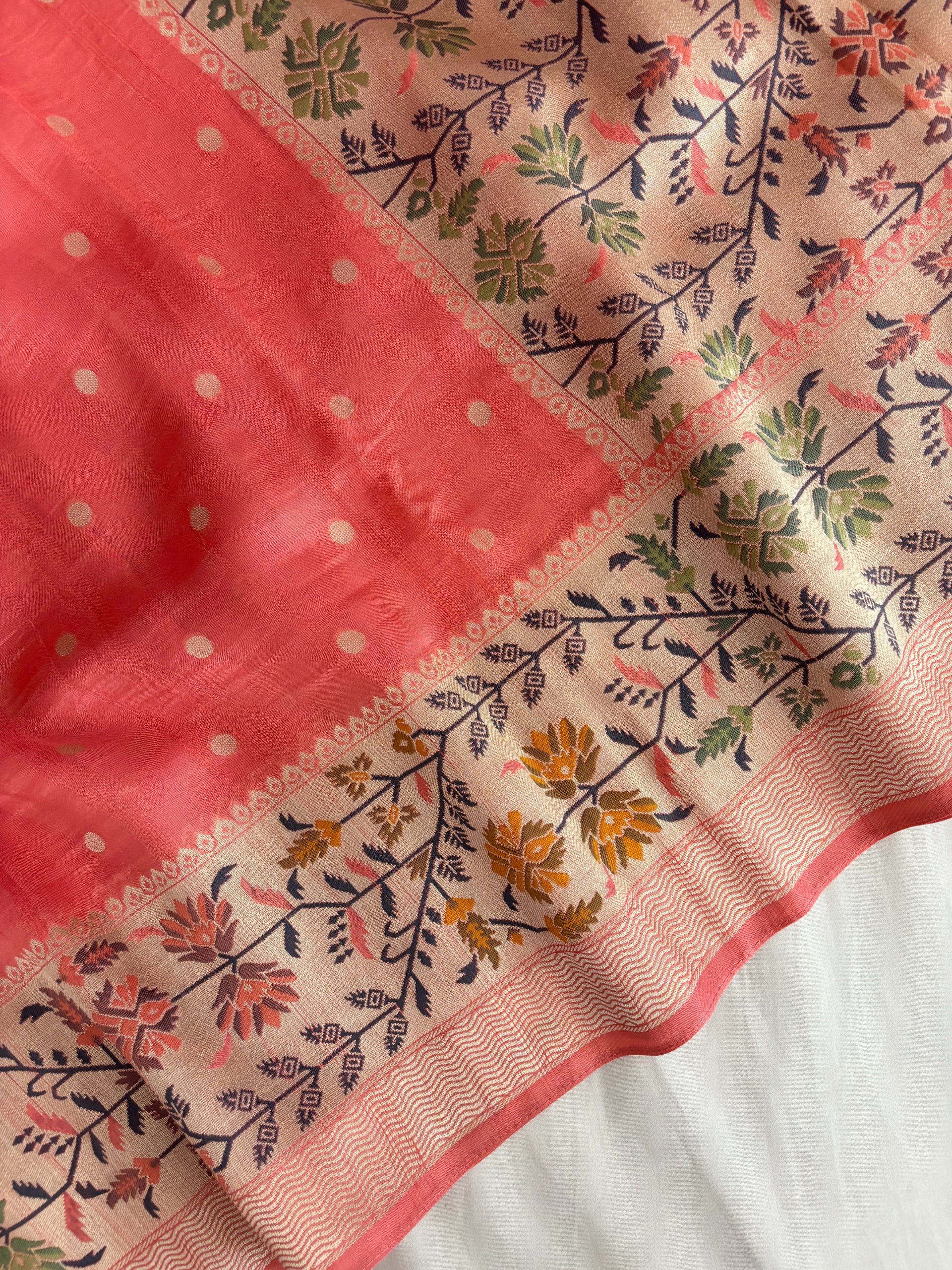 Peach Meenakari Banarasi Tussar Silk Saree