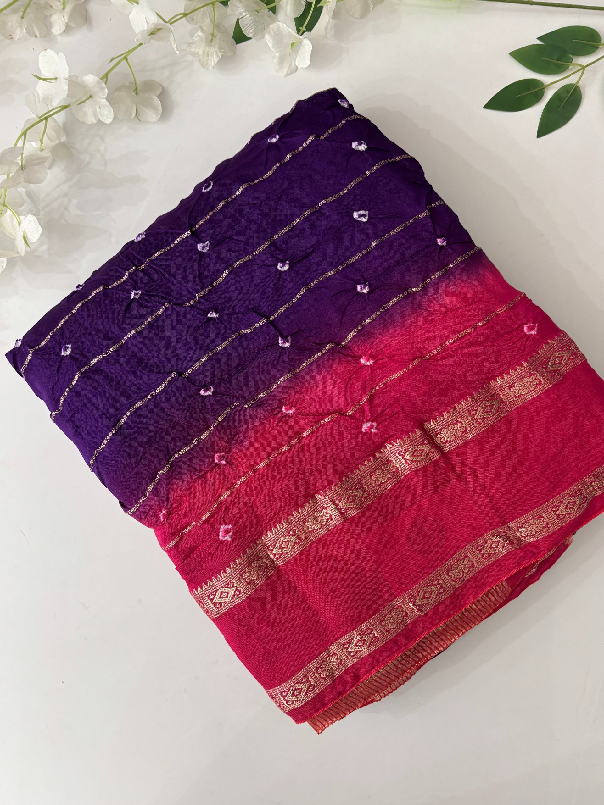 Purple Chanderi Cotton Bandhani Saree