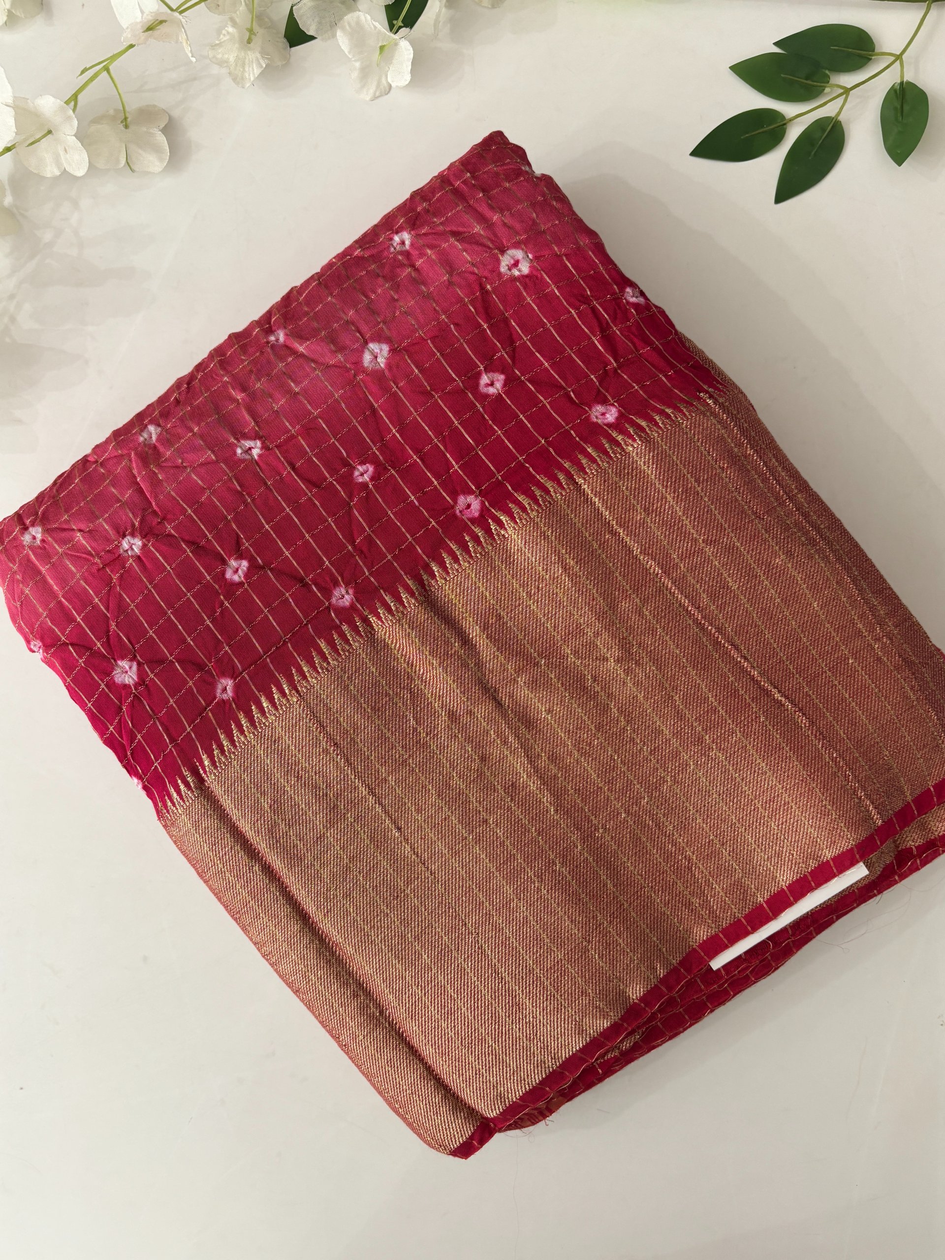 Pink Chanderi Cotton Bandhani Saree