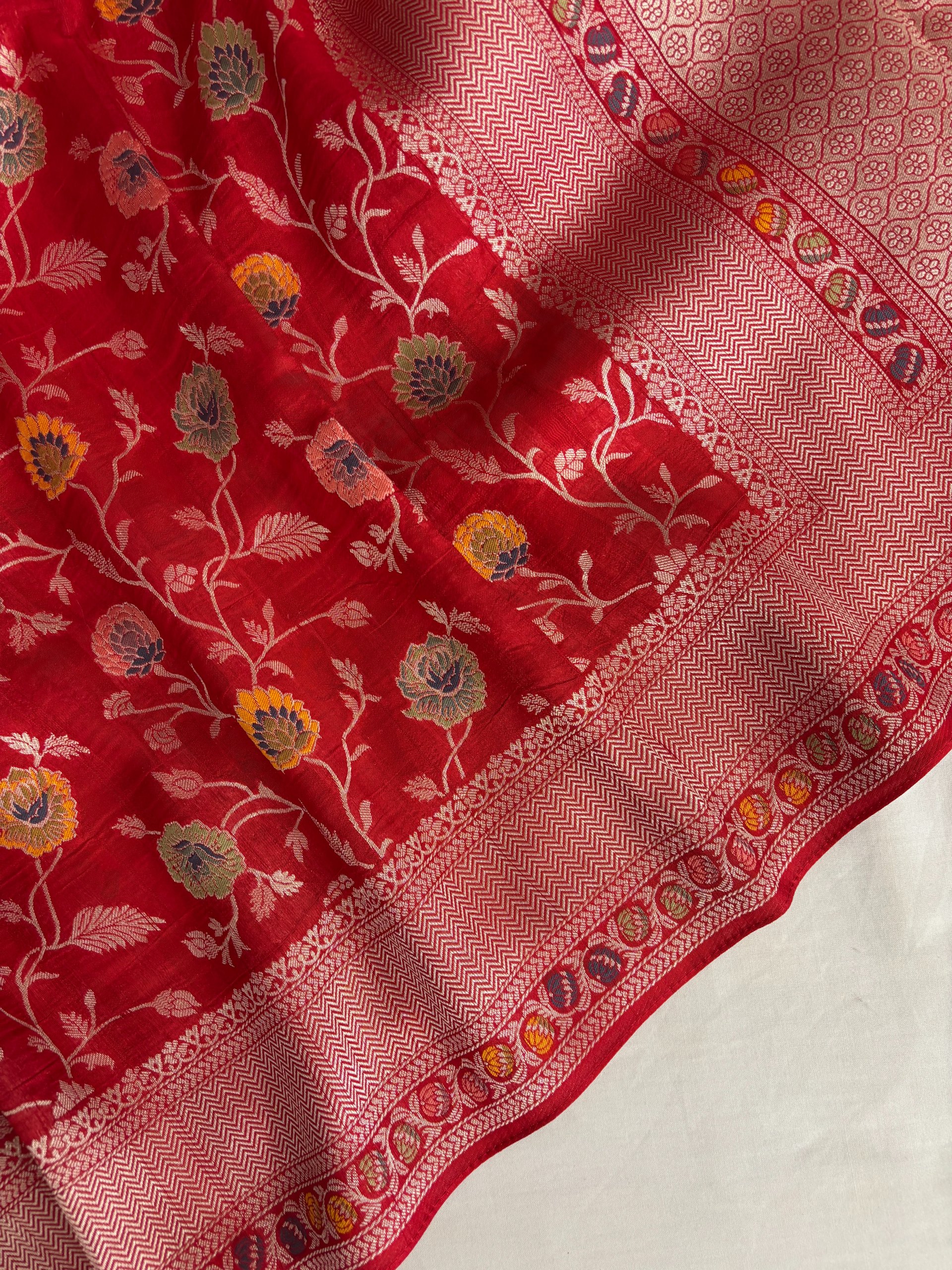 Red Meenakari Banarasi Tussar Silk Saree