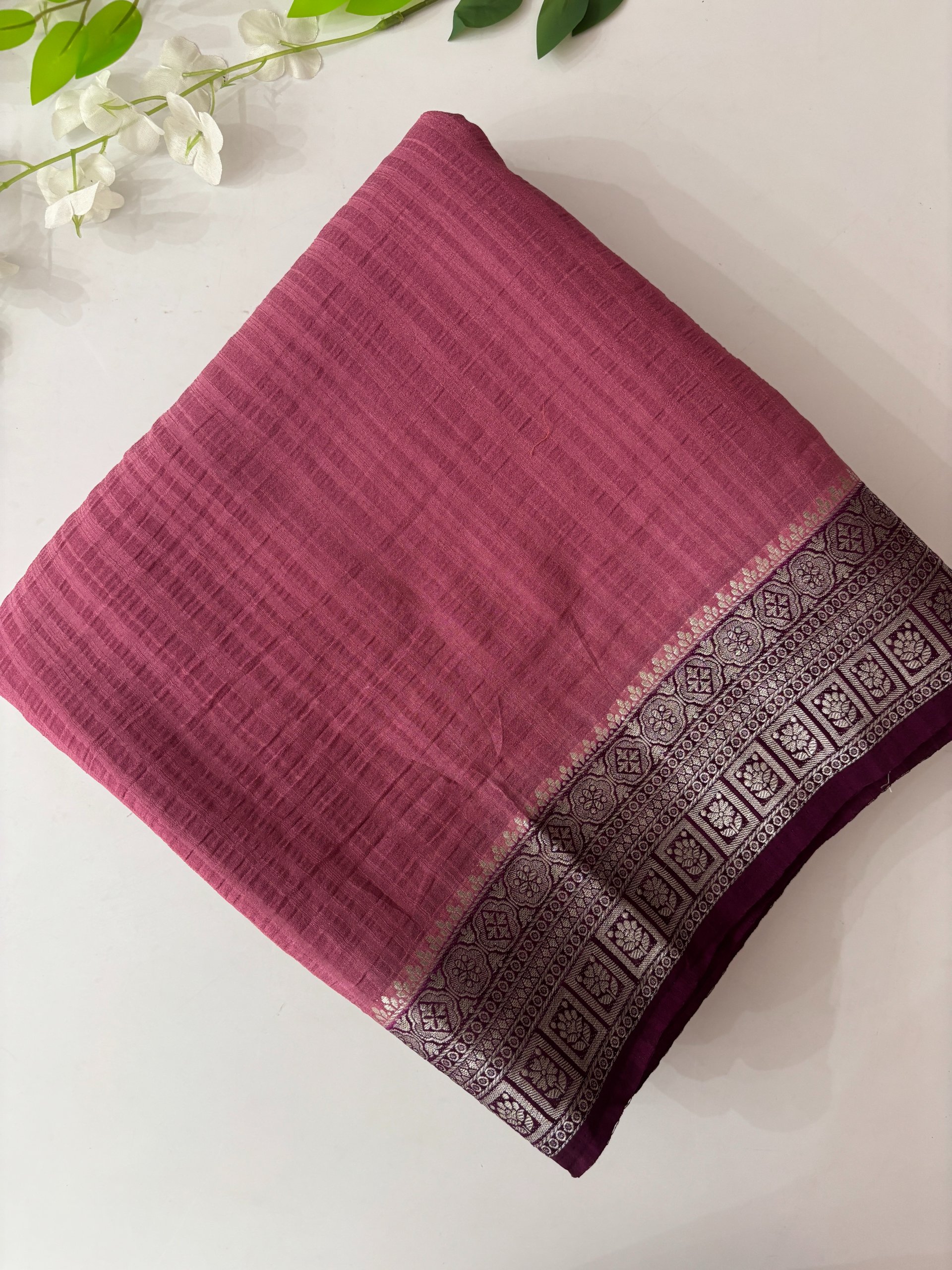 Onion Pink Banarasi Crush Georgette Saree