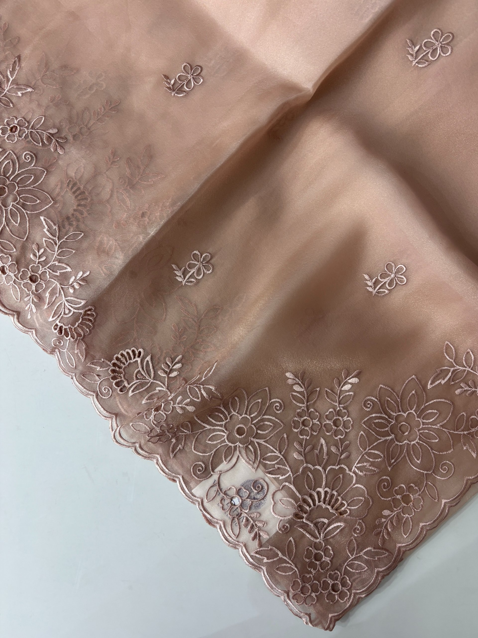 Golden Soft Organza Saree with Cutwork and Scalloping Border