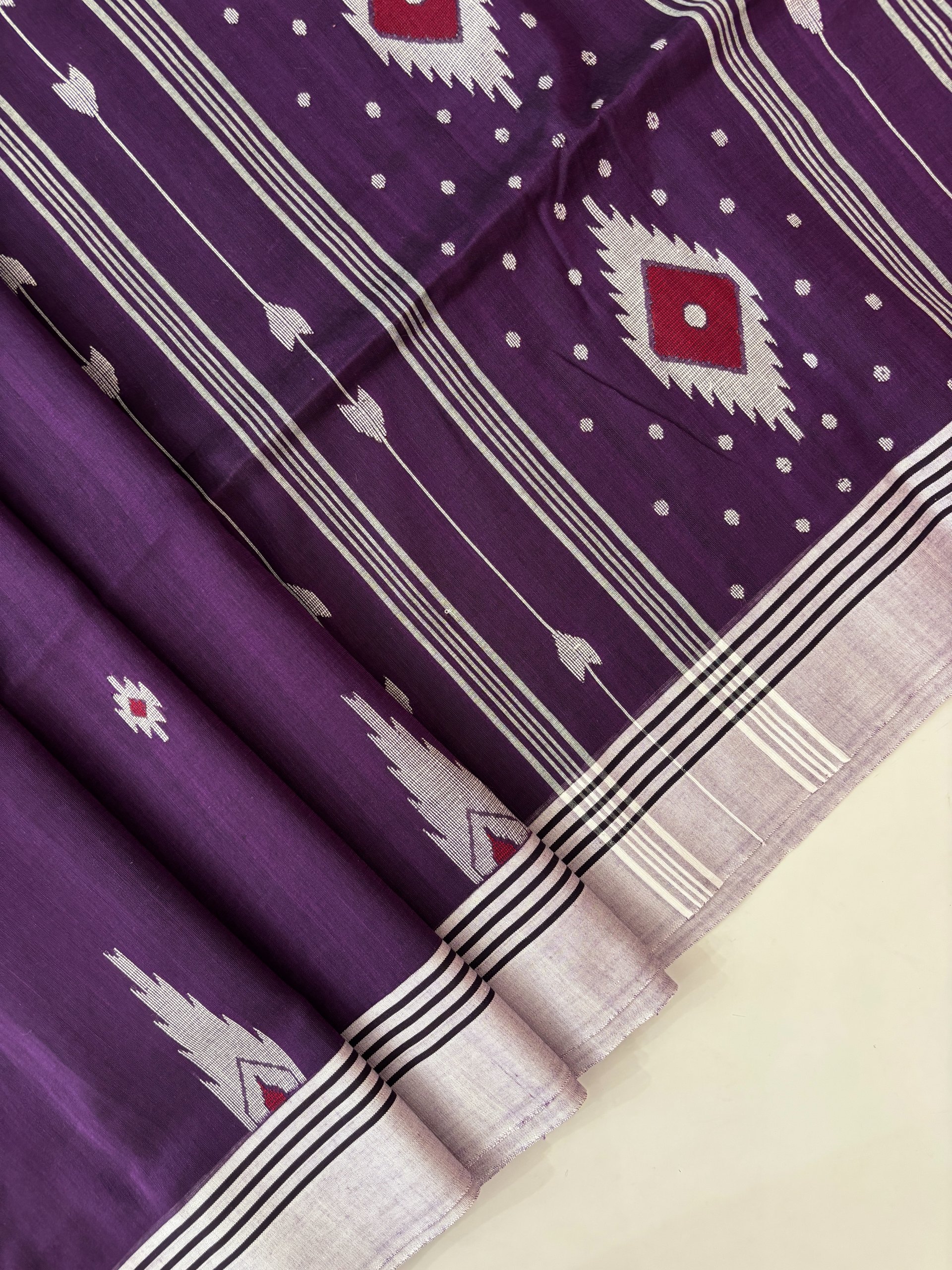 Purple Handwoven Pure Khadi Cotton Jamdani Saree