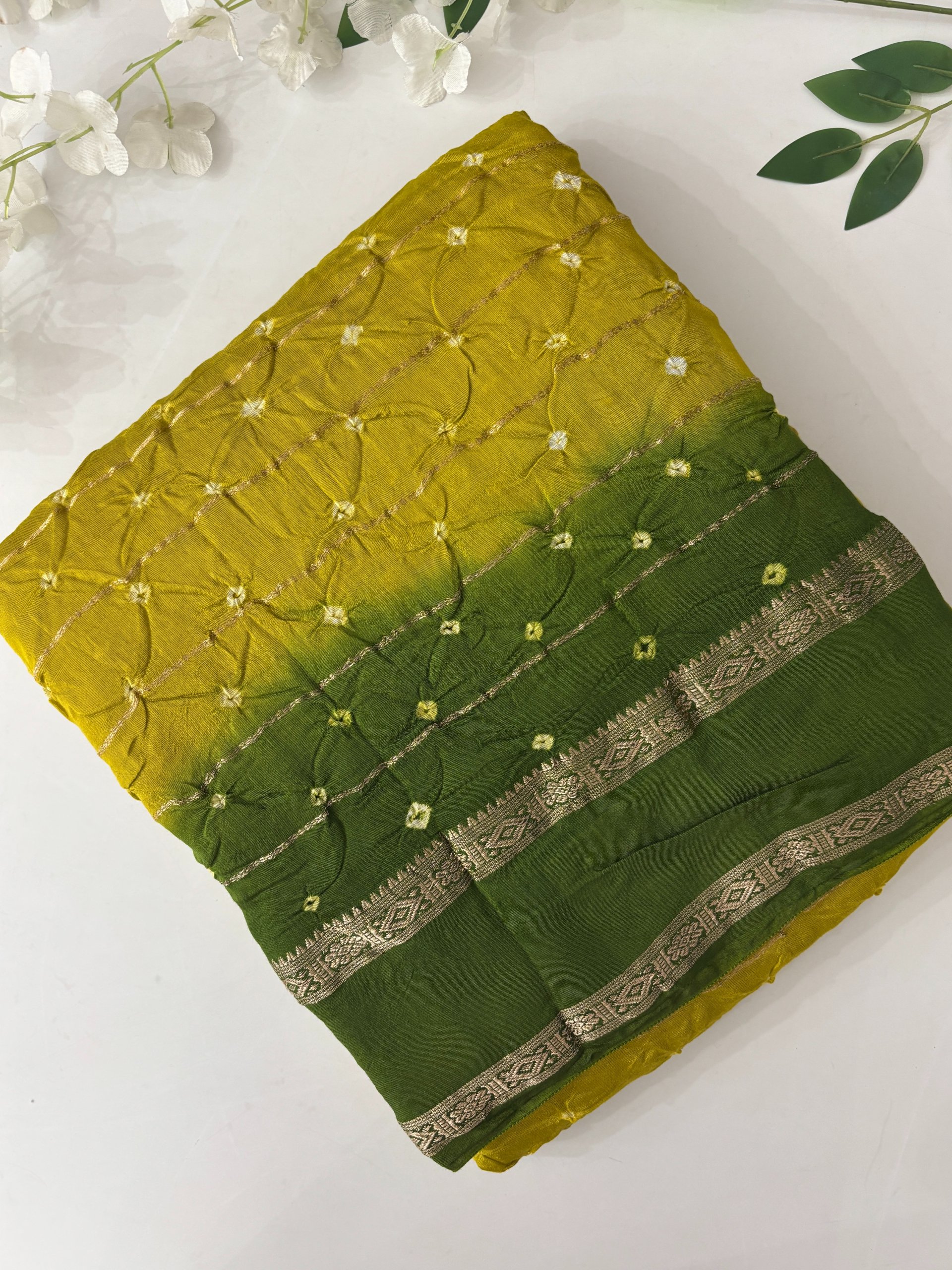 Yellow Chanderi Cotton Bandhani Saree