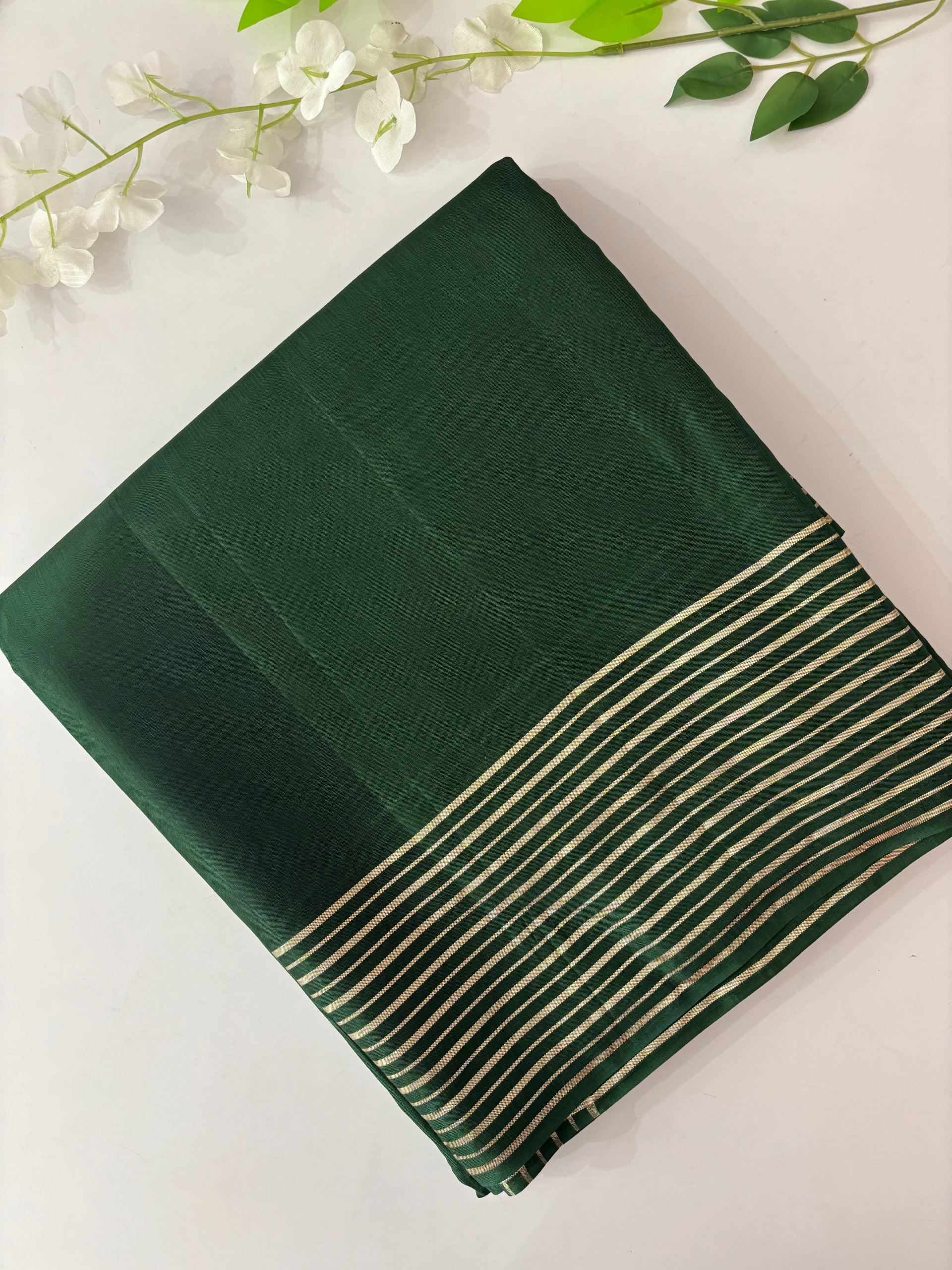 Bottle Green Banarasi Dola Silk Saree