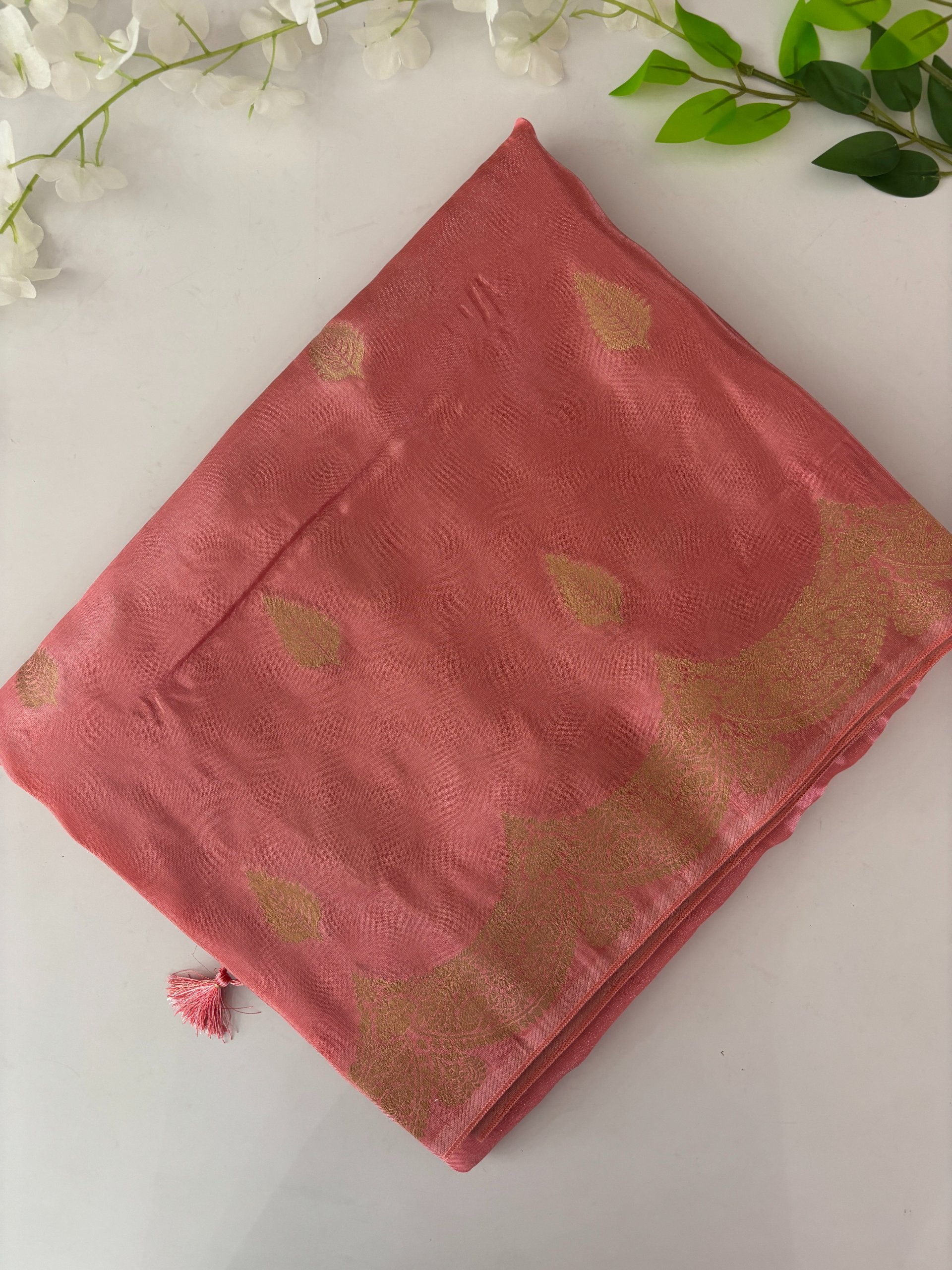 Peach Banarasi Tissue Silk Saree