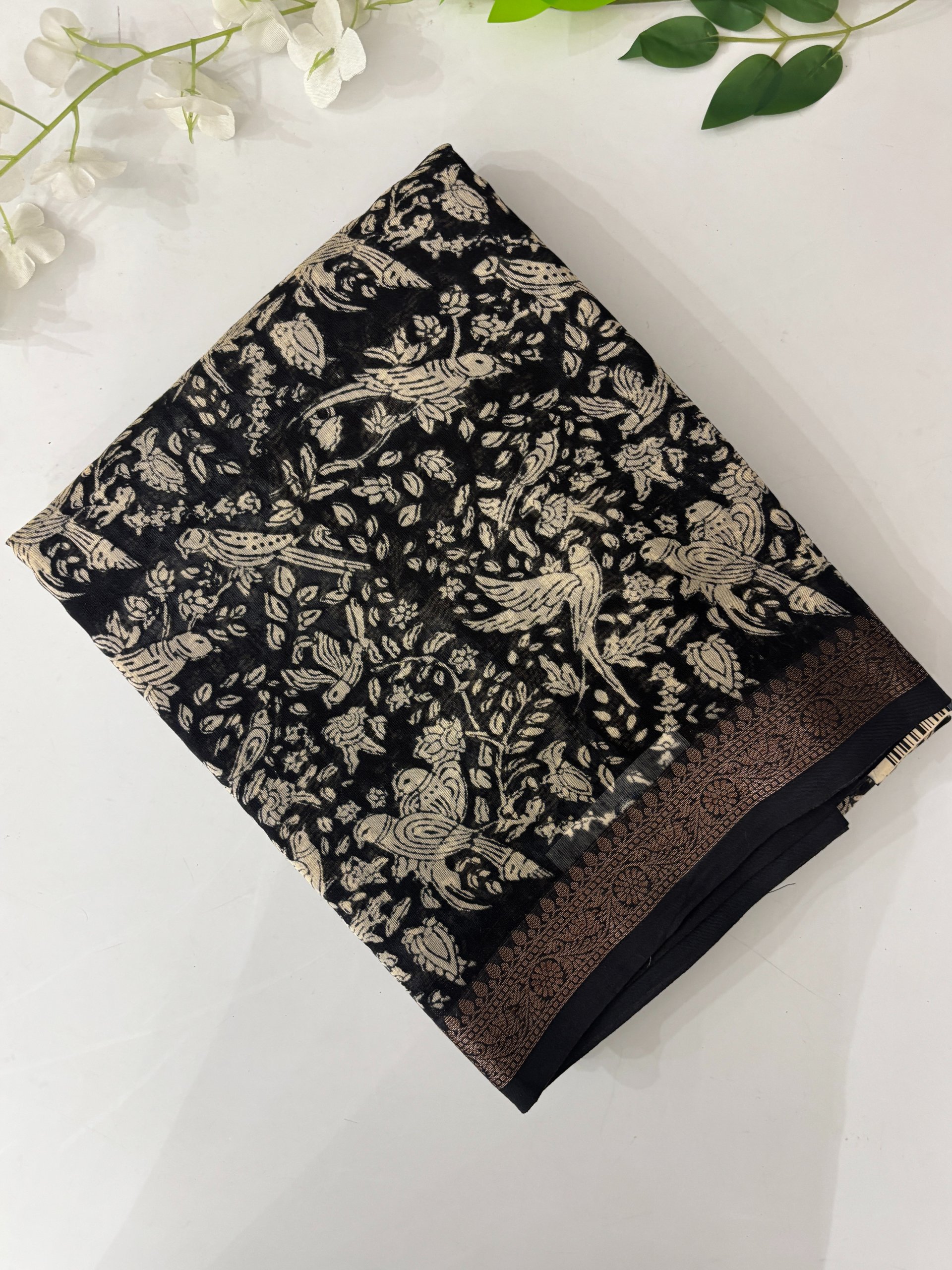 Black Chanderi Cotton Saree.