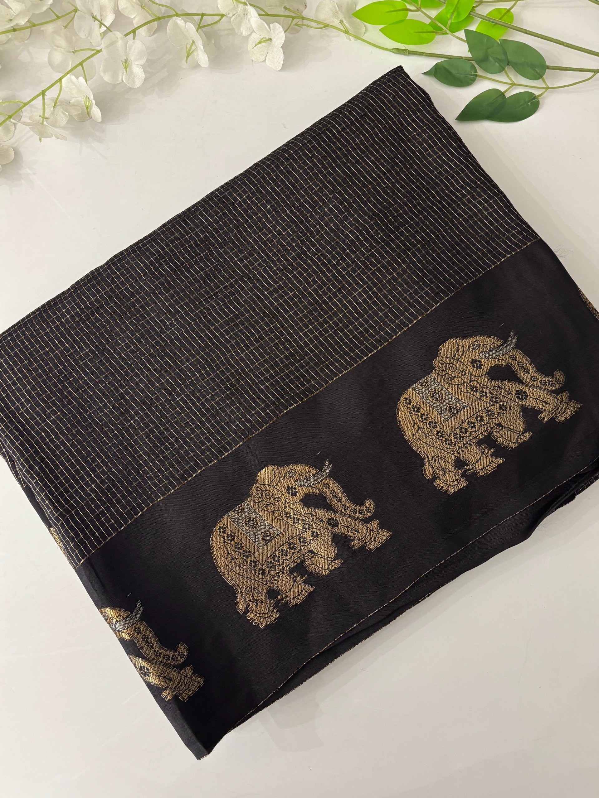 Black Banarasi Dola Crepe Saree