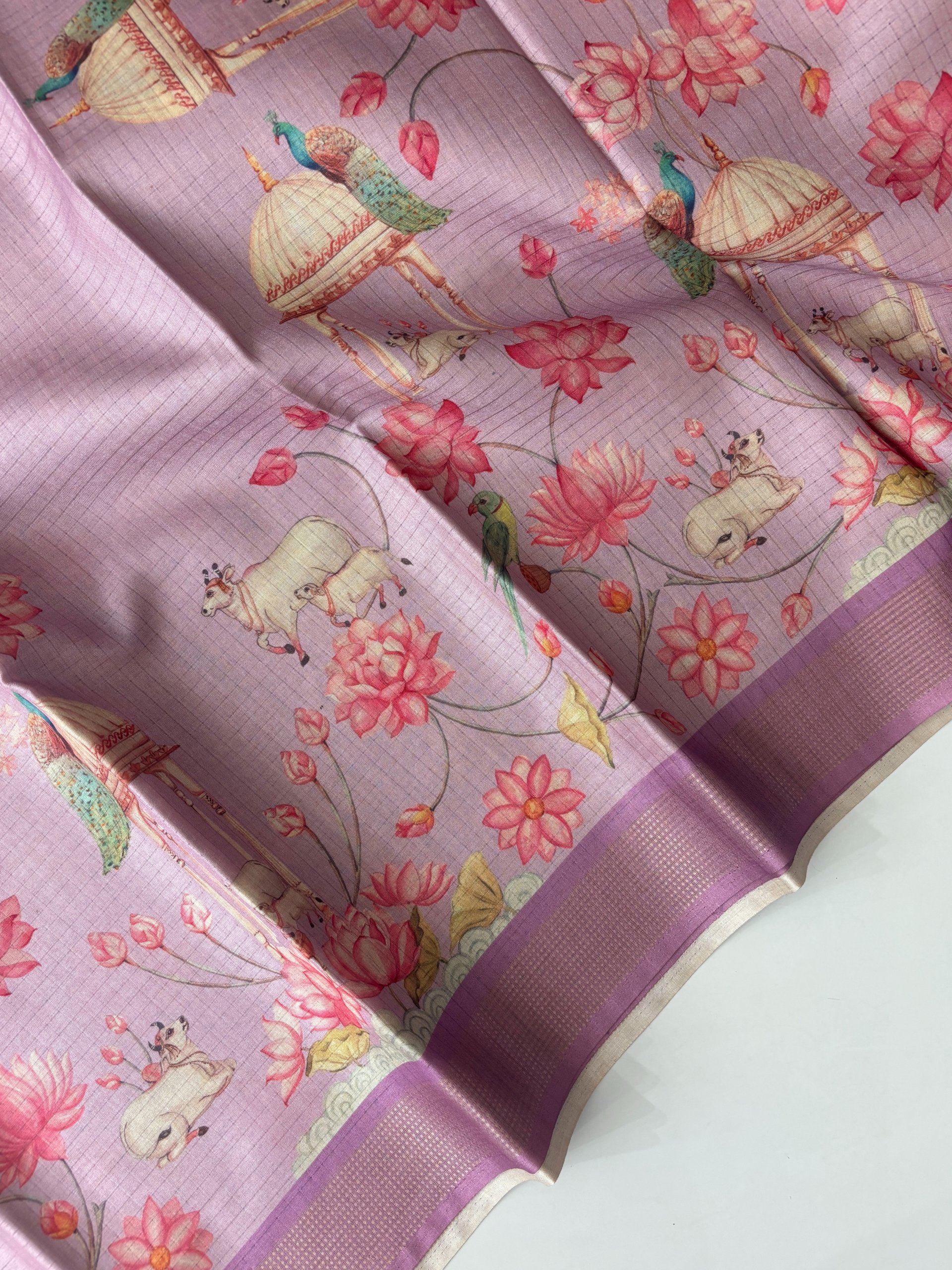 Lavender Pichwai Print Semi Tussar Silk Saree