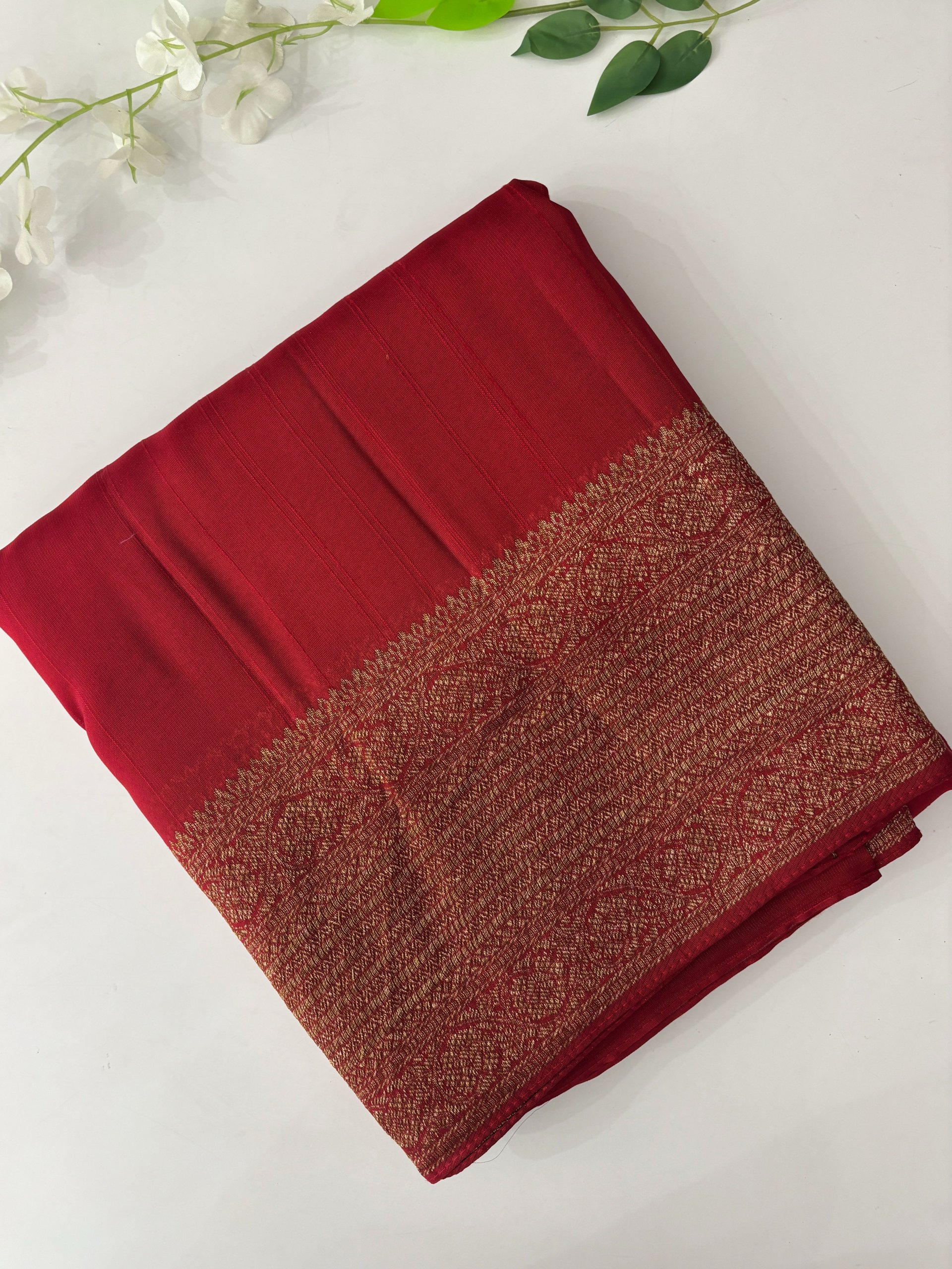 Dusty Red Plain Banarasi Tussar Silk Saree