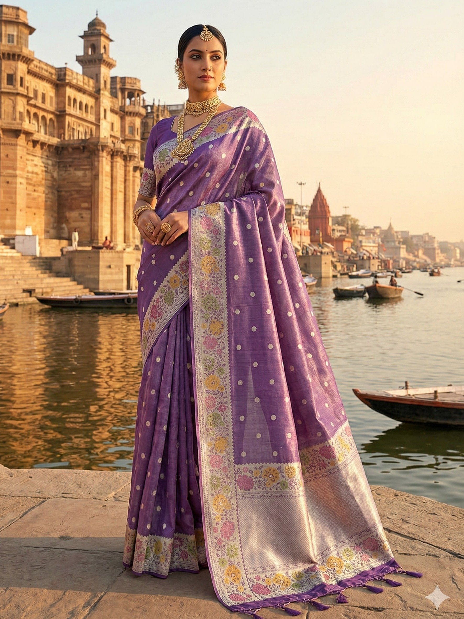 Lavender Banarasi Tussar Tissue Saree