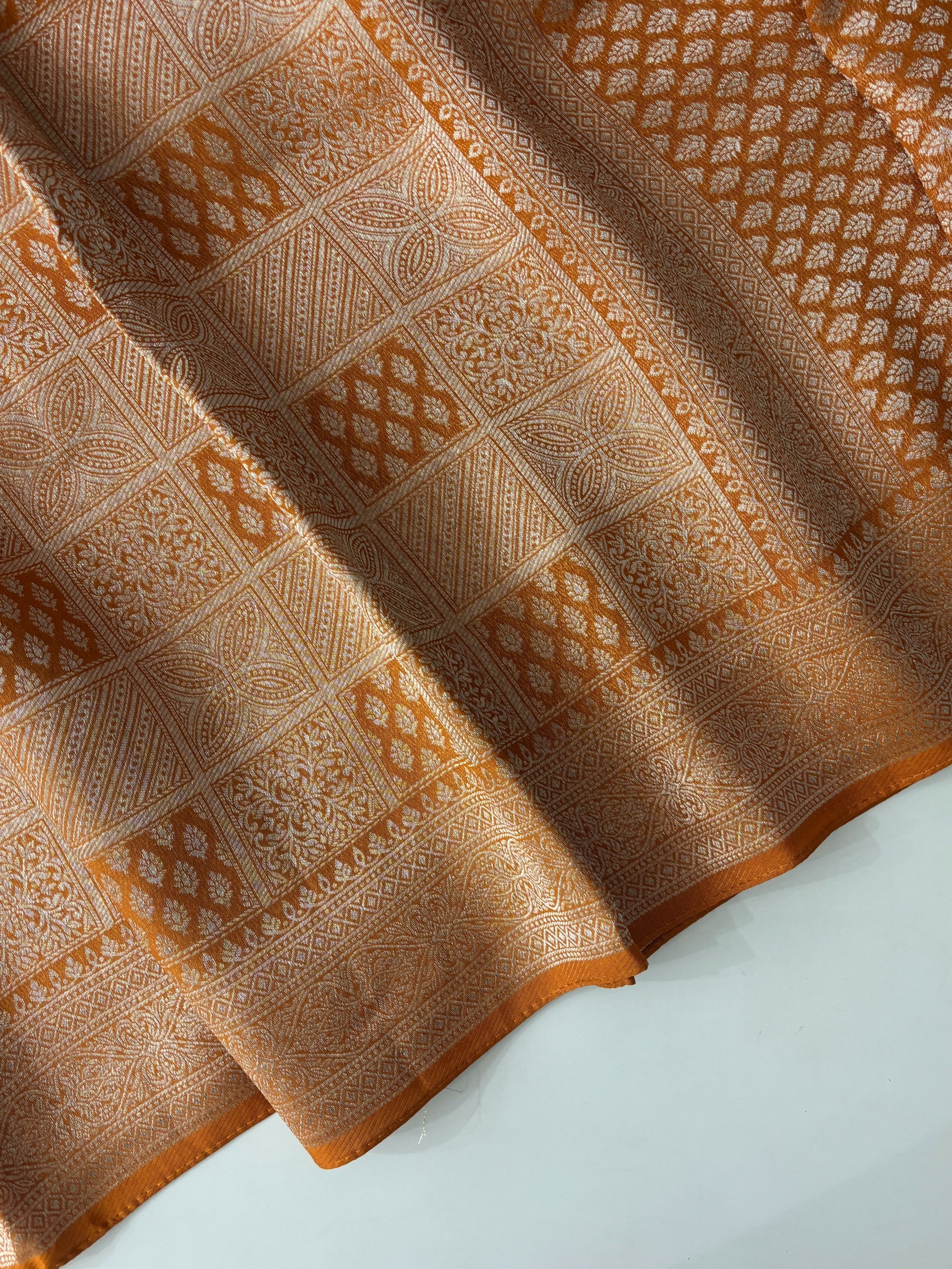 Rust Orange Banarasi Tussar Brocade Silk Saree