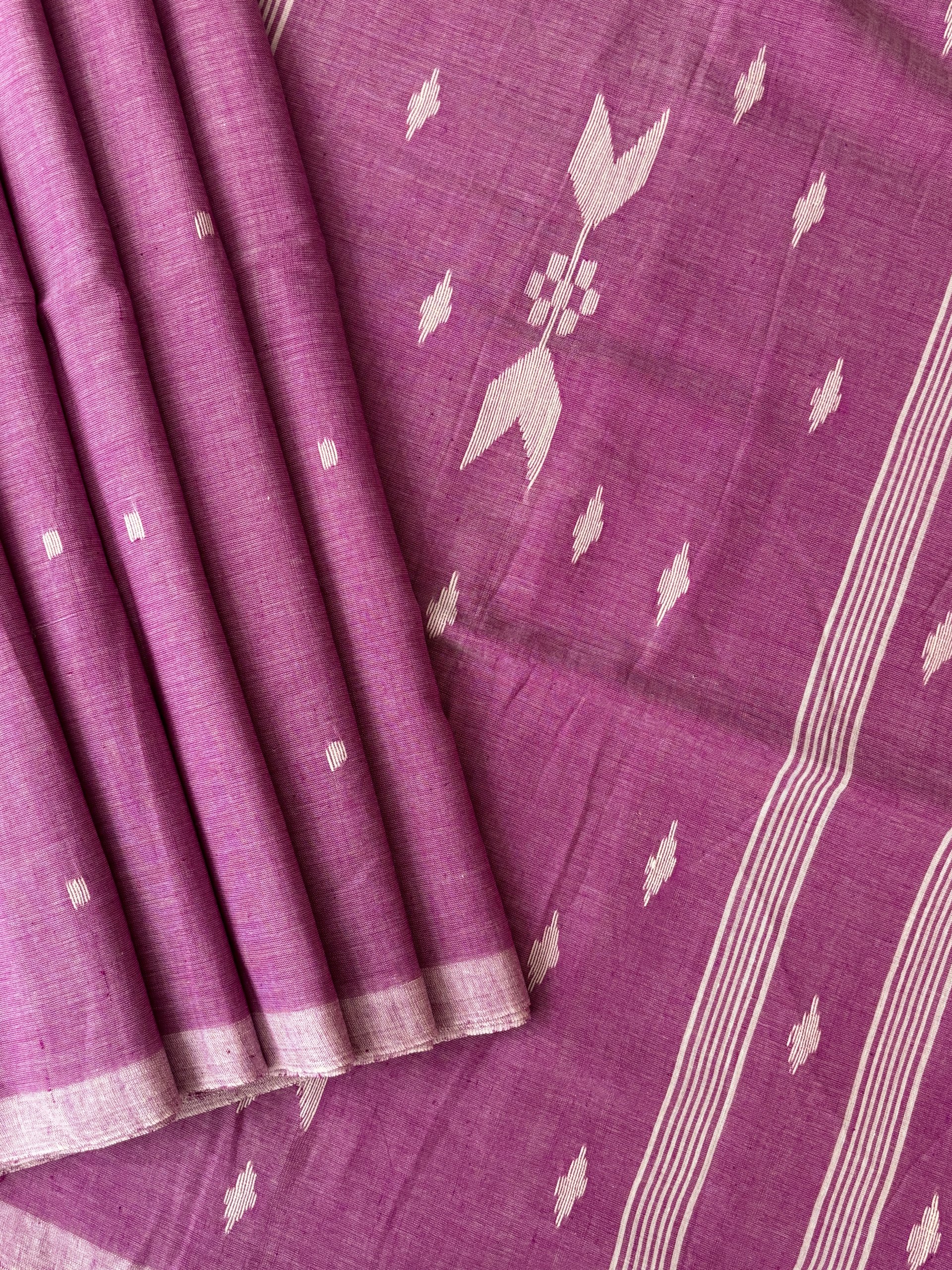 Purple Pure Cotton Jamdani Saree