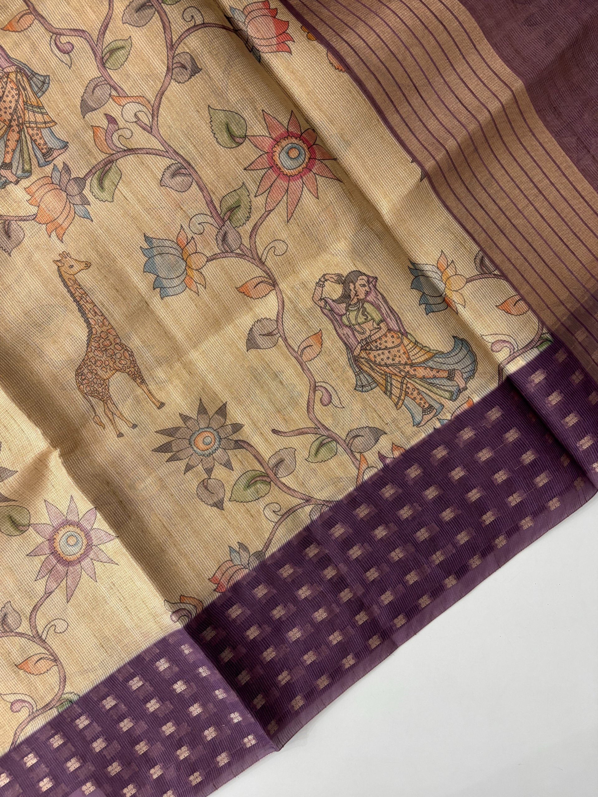 Purple Border Printed Supernet Tissue Saree