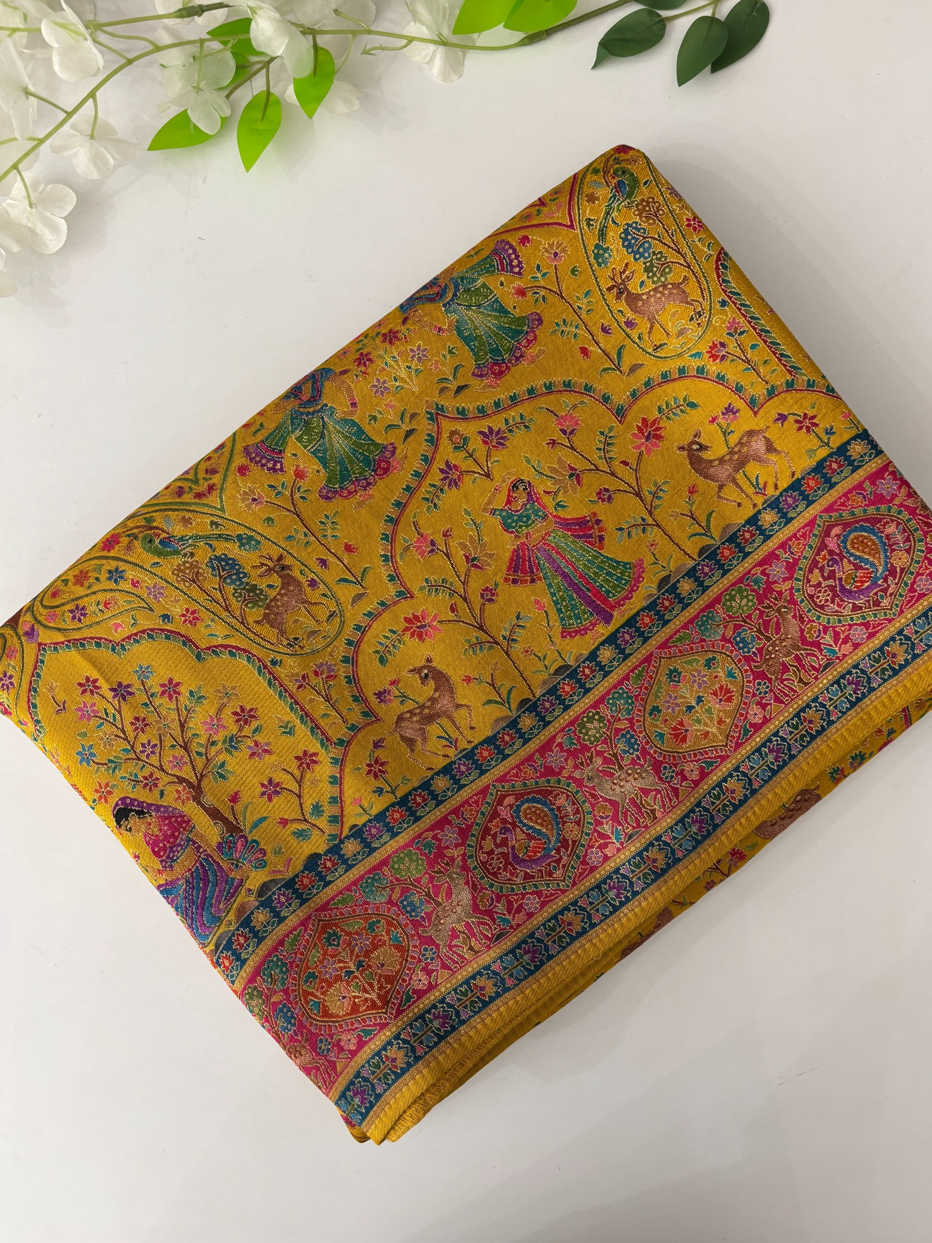 Yellow Semi Pashmina Style Silk Sarees