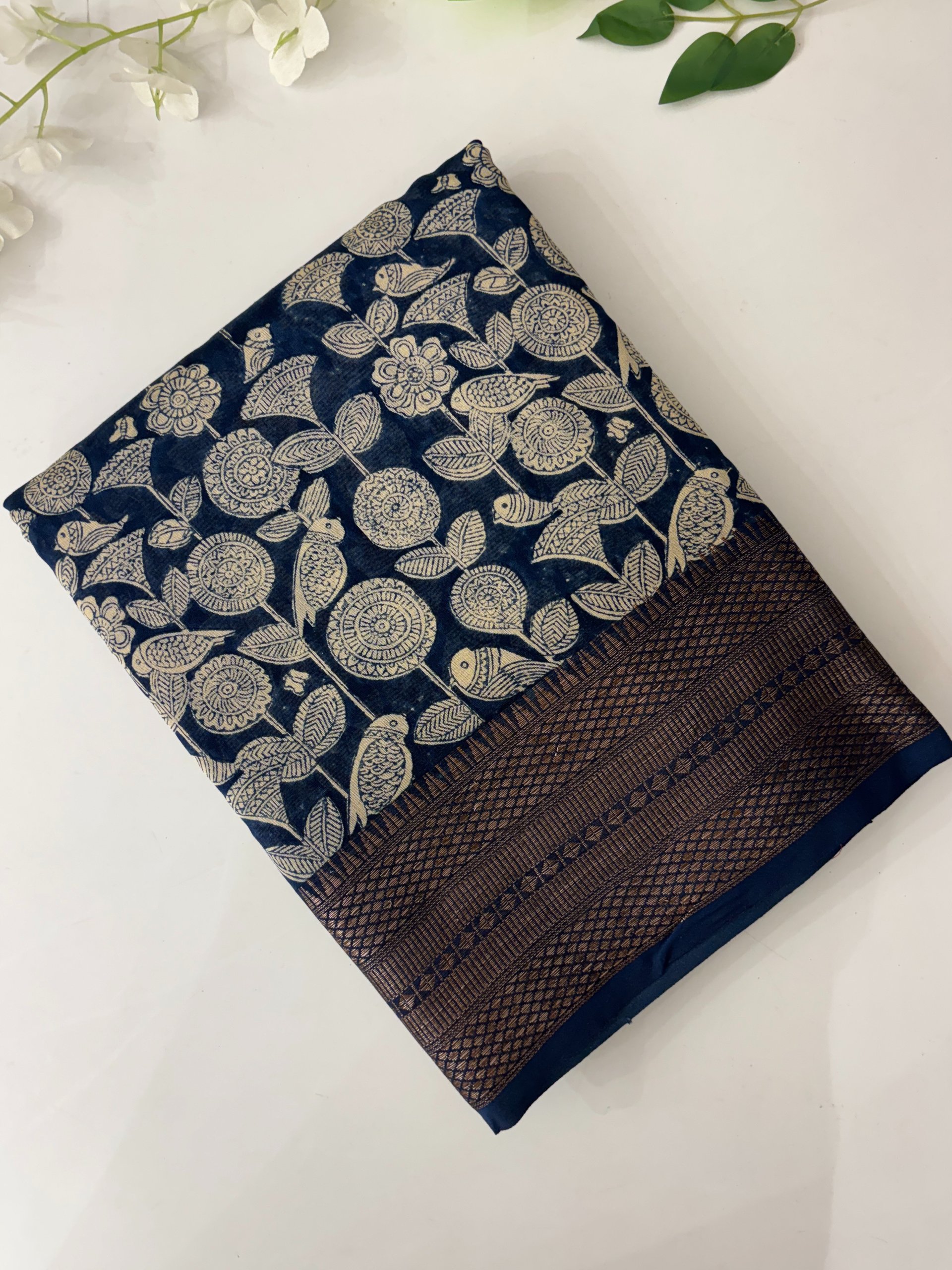 Indigo Chanderi Cotton Saree