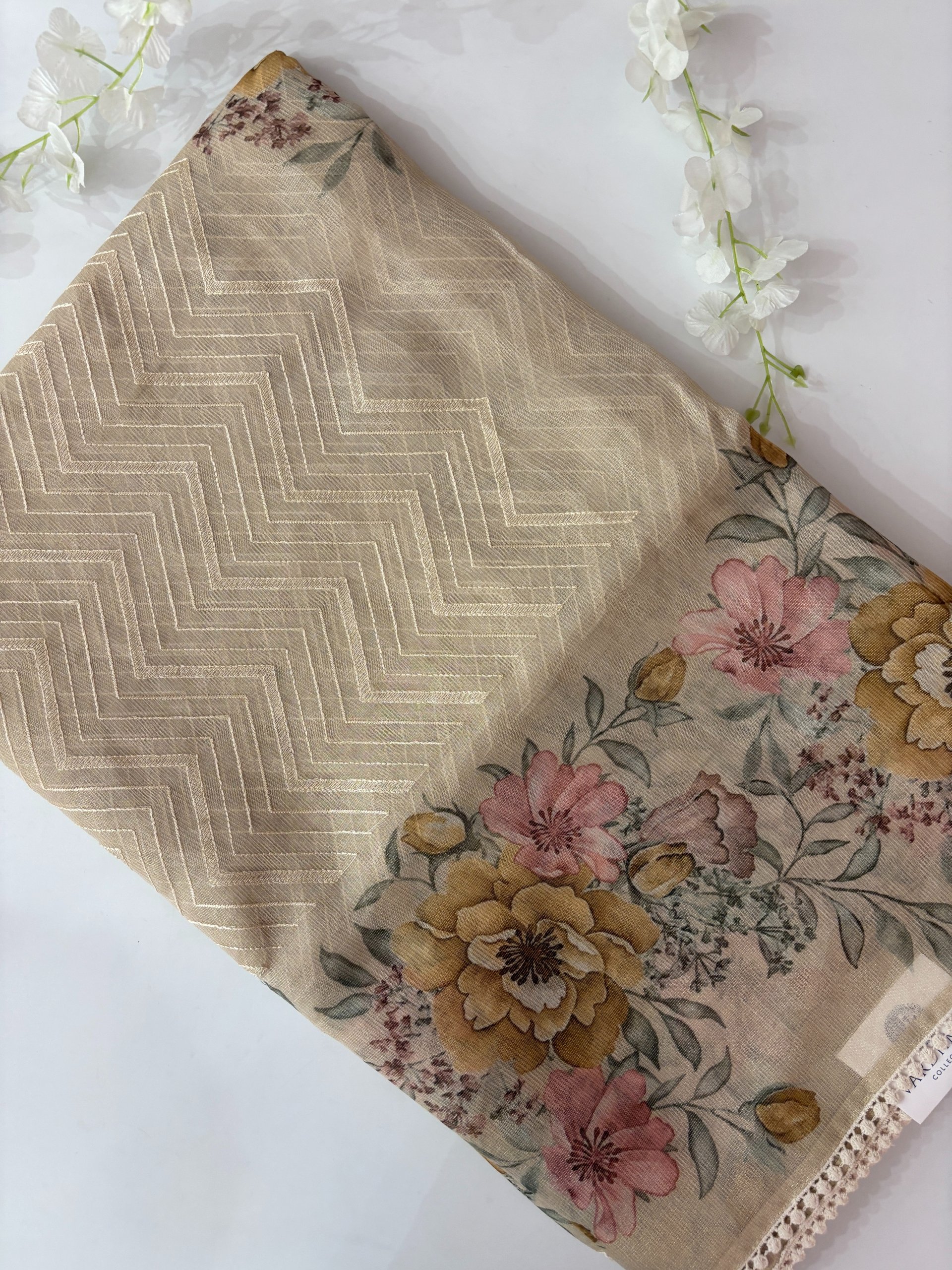 Cream Supernet Tissue Saree