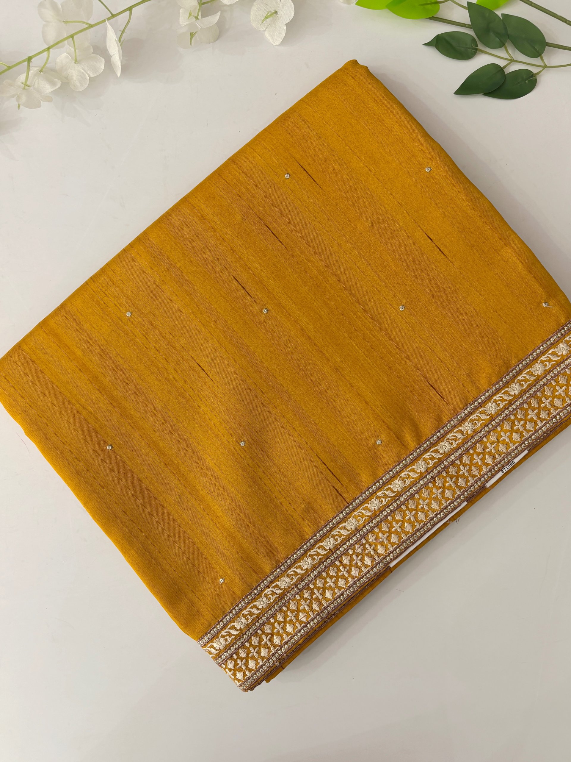 Yellow Tussar Silk Saree with Embroidery