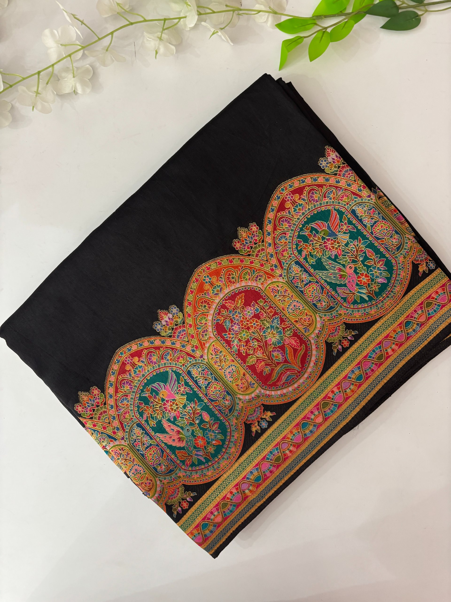 Black Banarasi Dola Silk Saree with Pashmina Weaving
