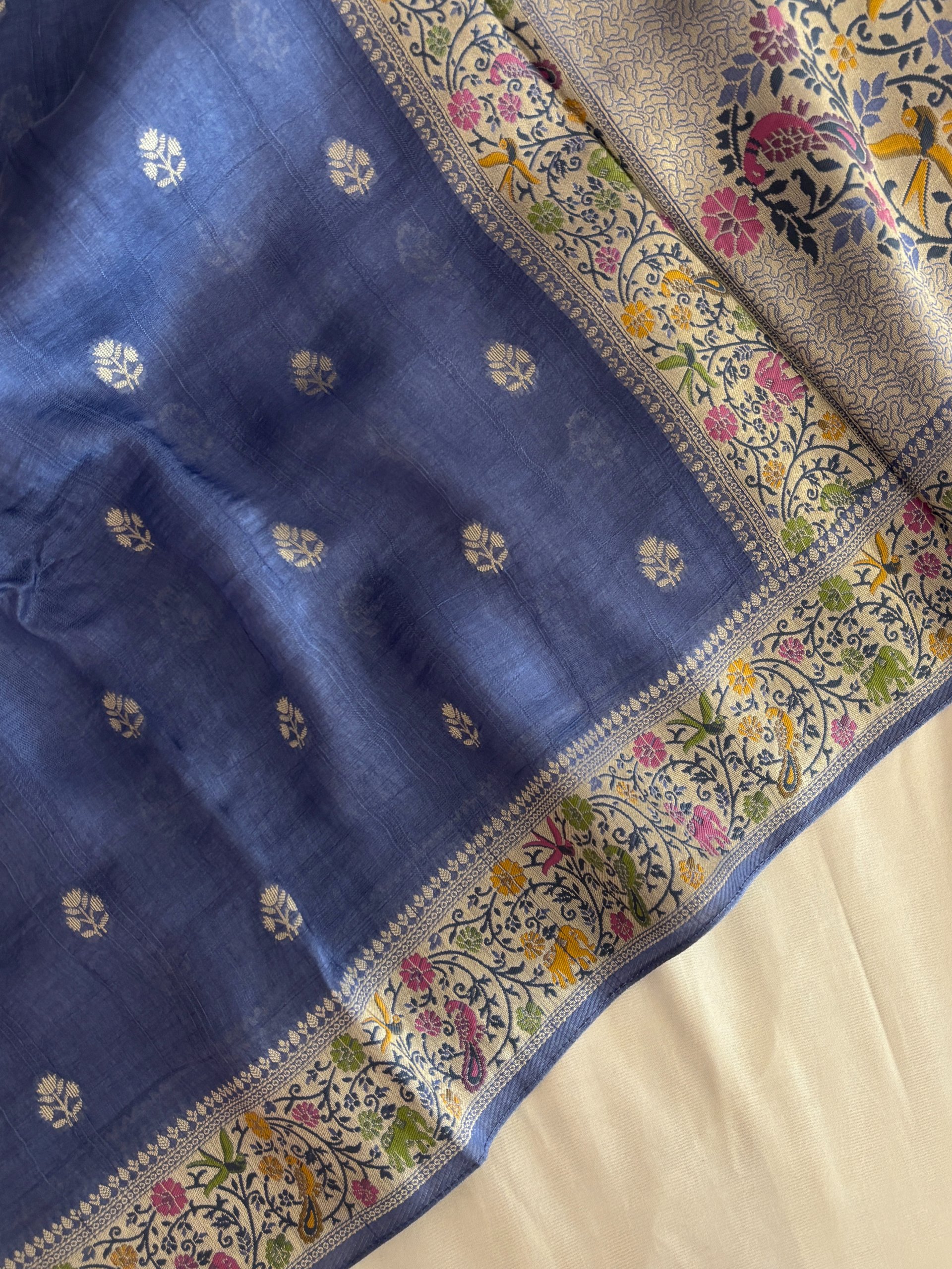 Blue Pastel Banarasi Tussar Silk Saree