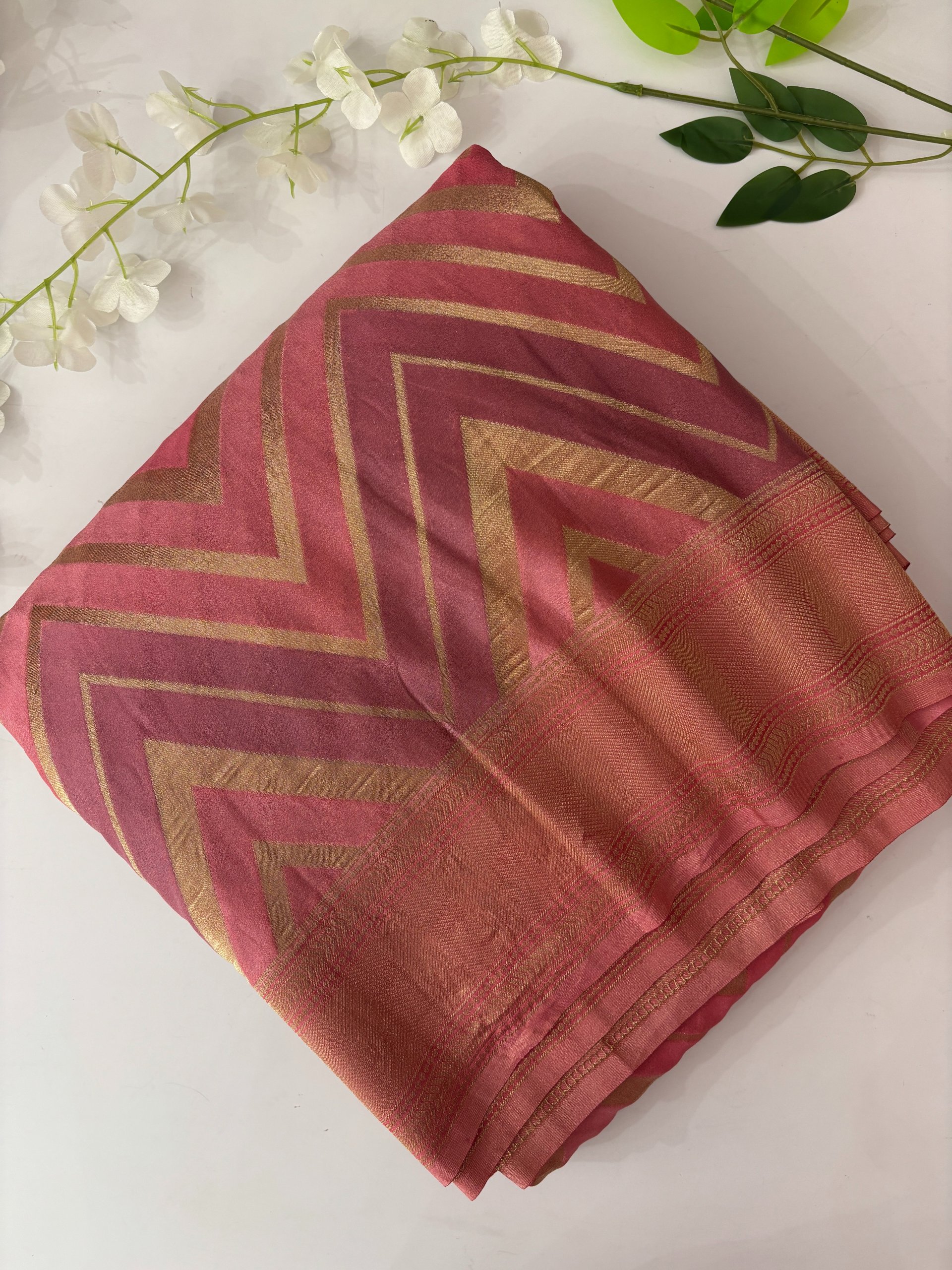 Peach Banarasi Rangkat Crepe Saree