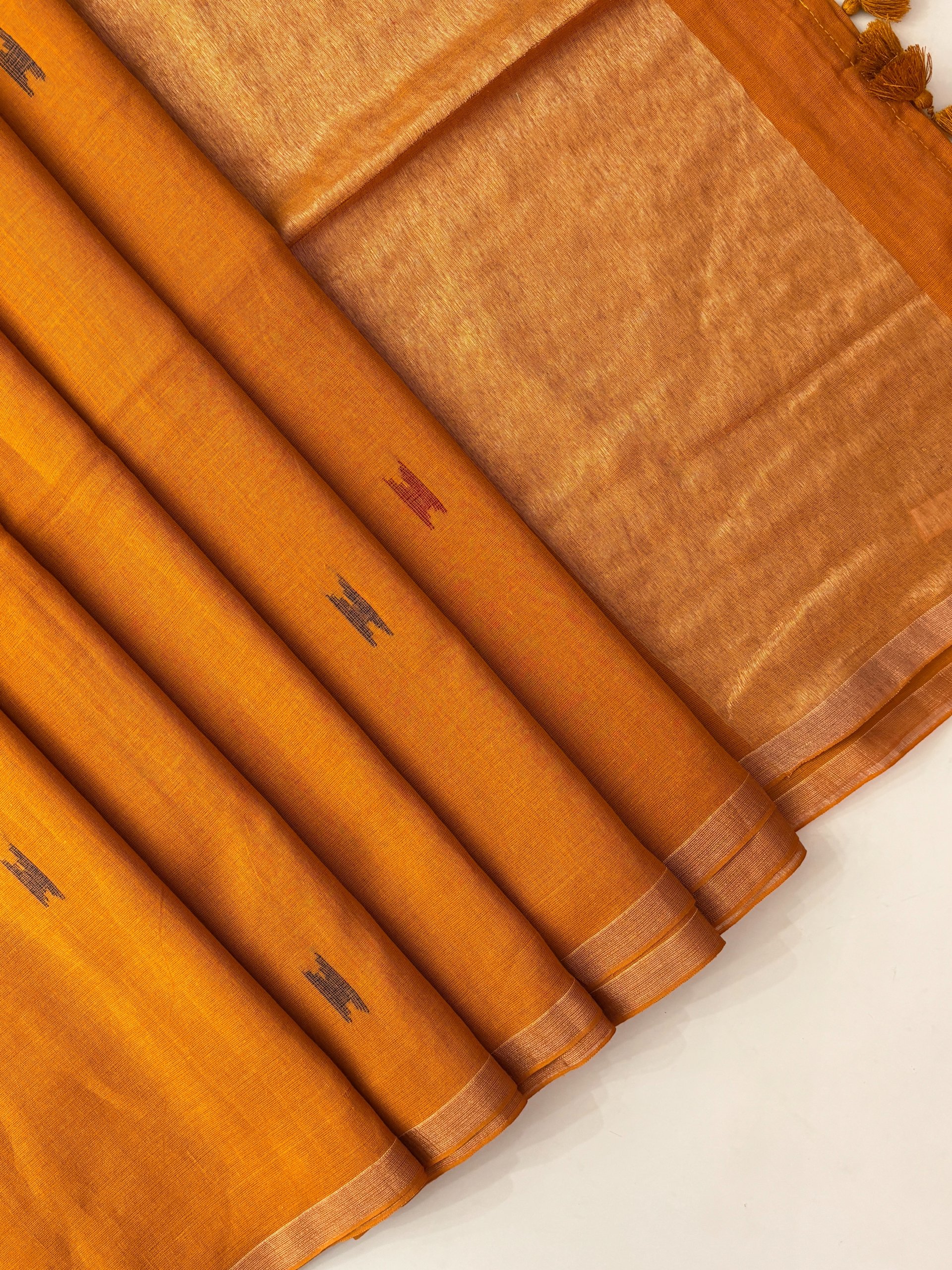 Mustard Handwoven  Bengal Cotton Saree