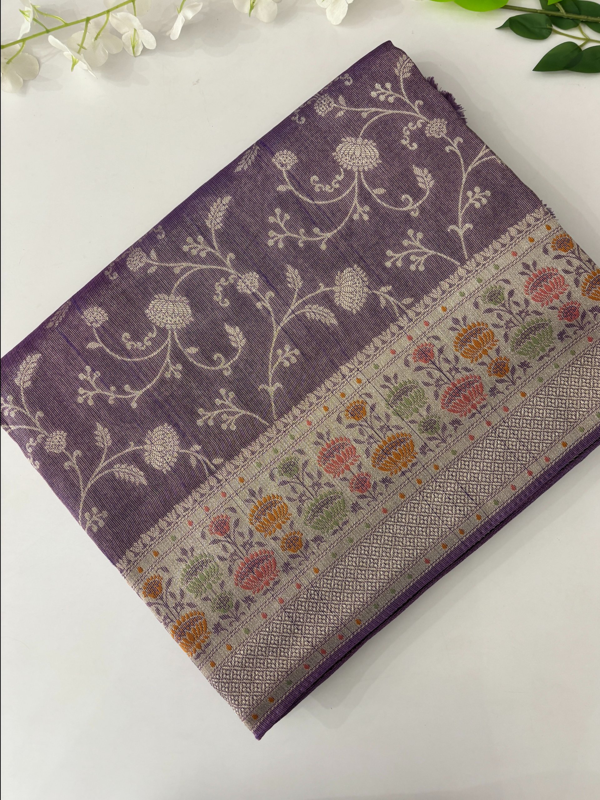 Lavender Banarasi Tussar Tissue Saree