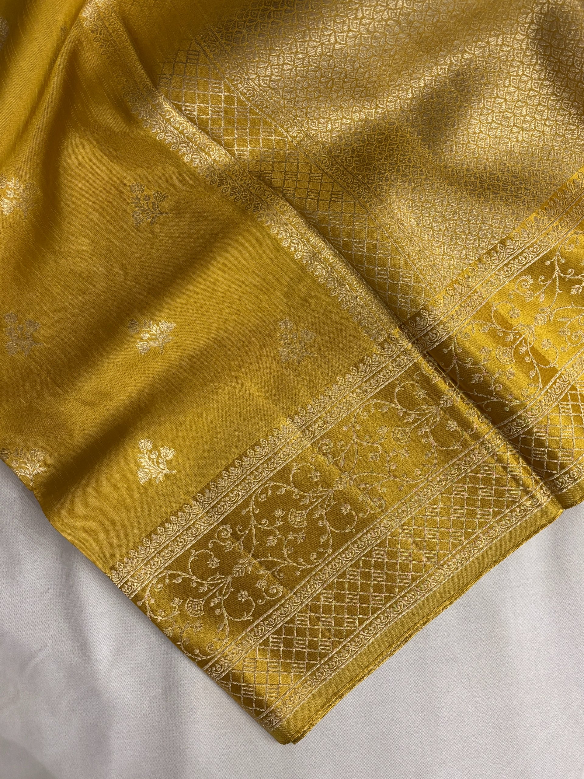 Mustard Mashru Silk Saree