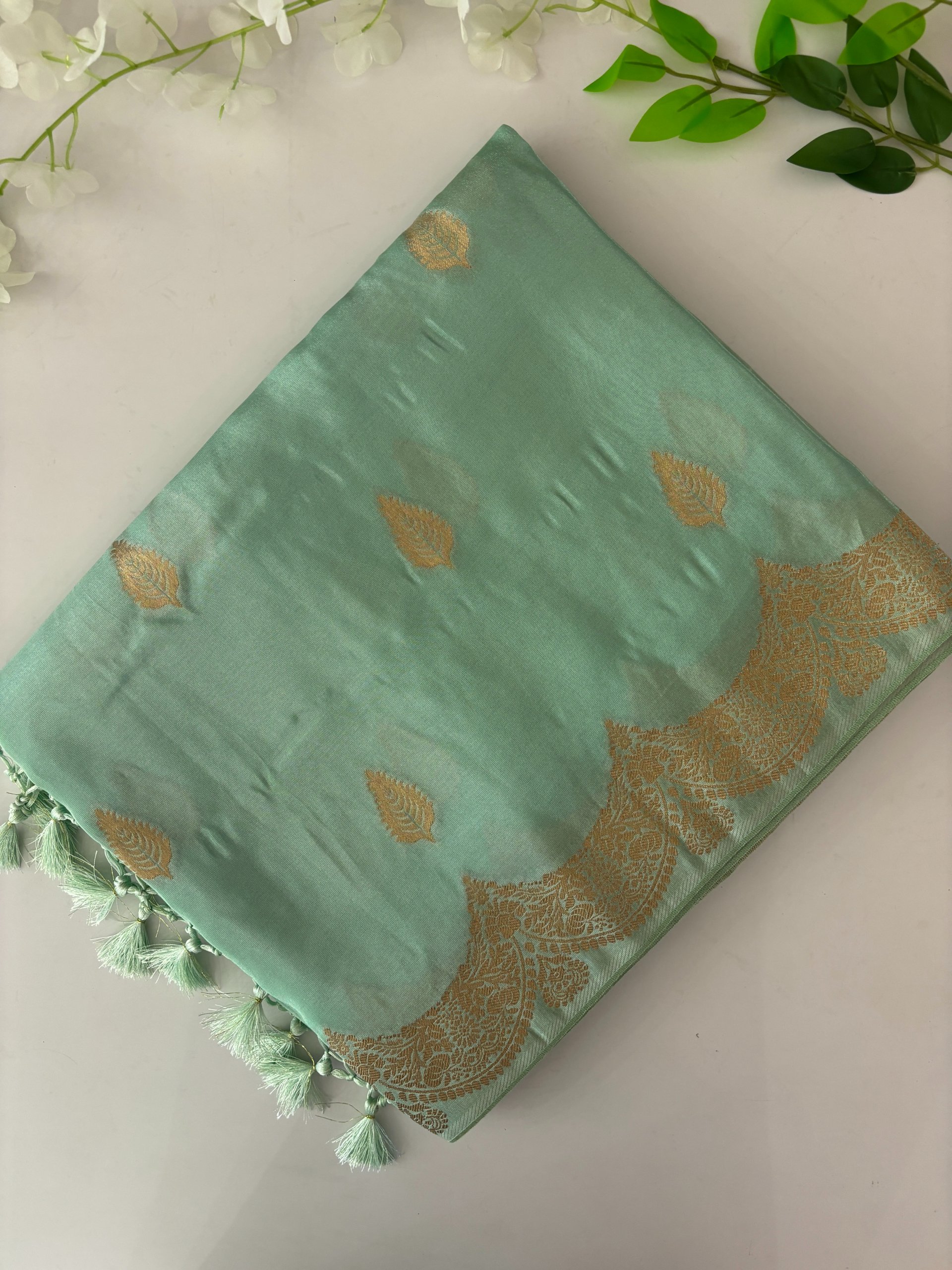Turquoise Blue Banarasi Tissue Silk Saree
