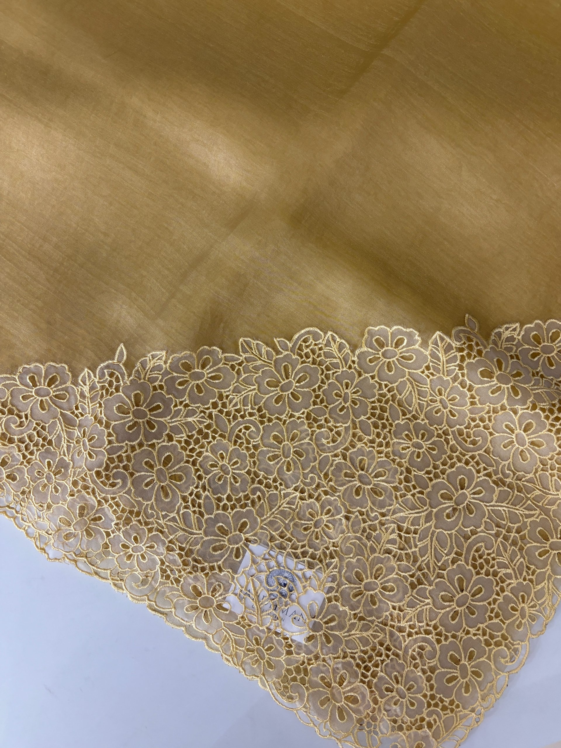 Yellow Tissue Organza Saree with Cutwork