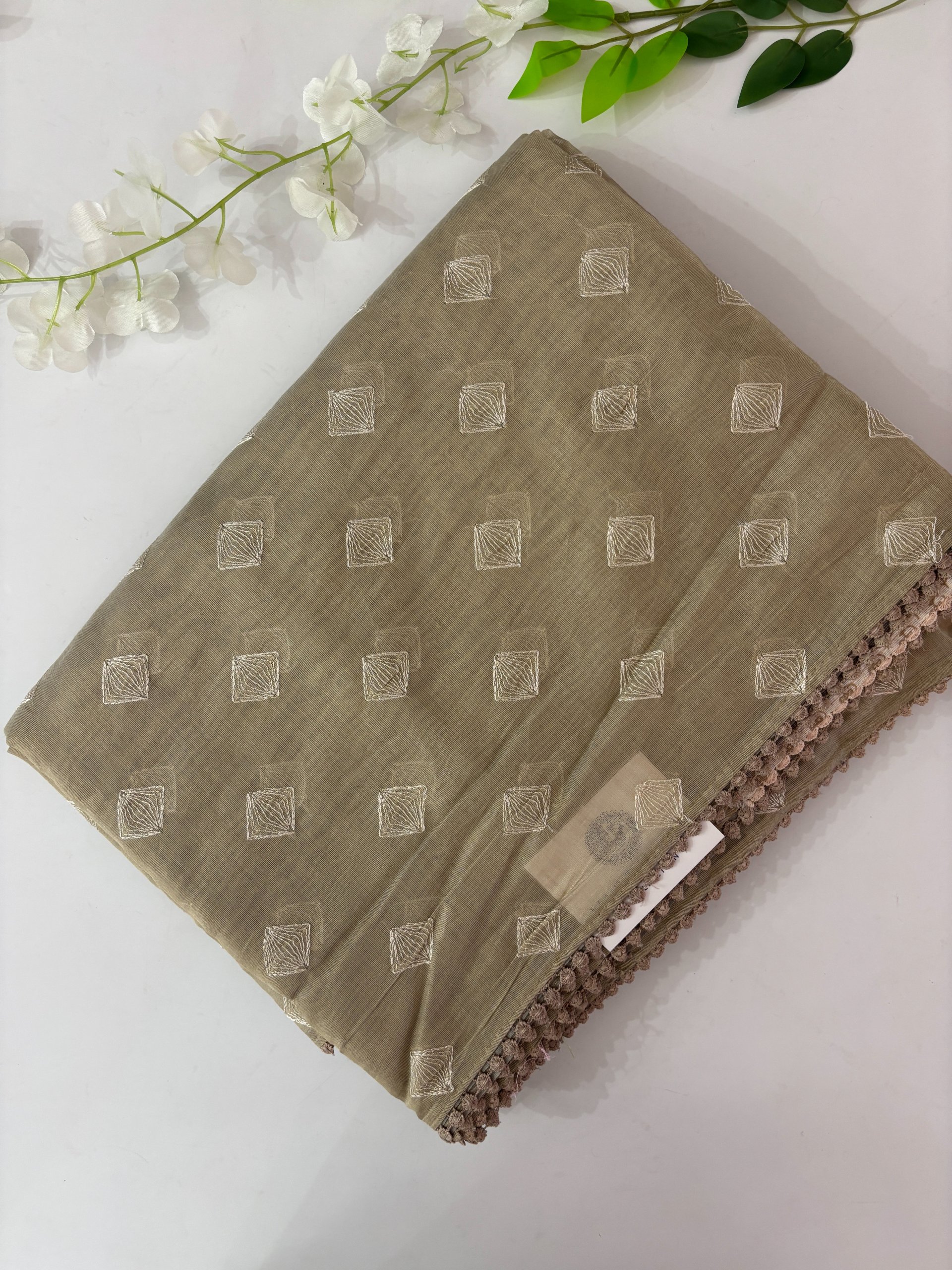 Beige Chanderi Cotton Saree with Embroidery 