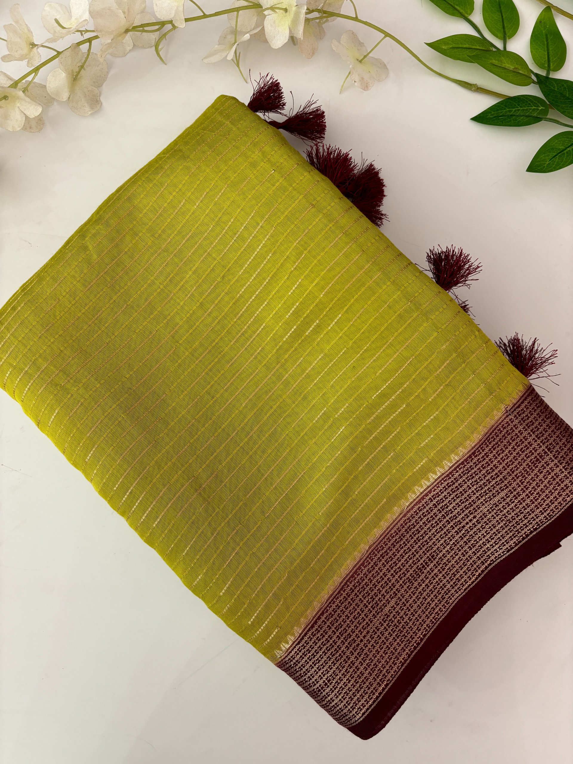 Parrot Green Silky Soft Chanderi Cotton Saree