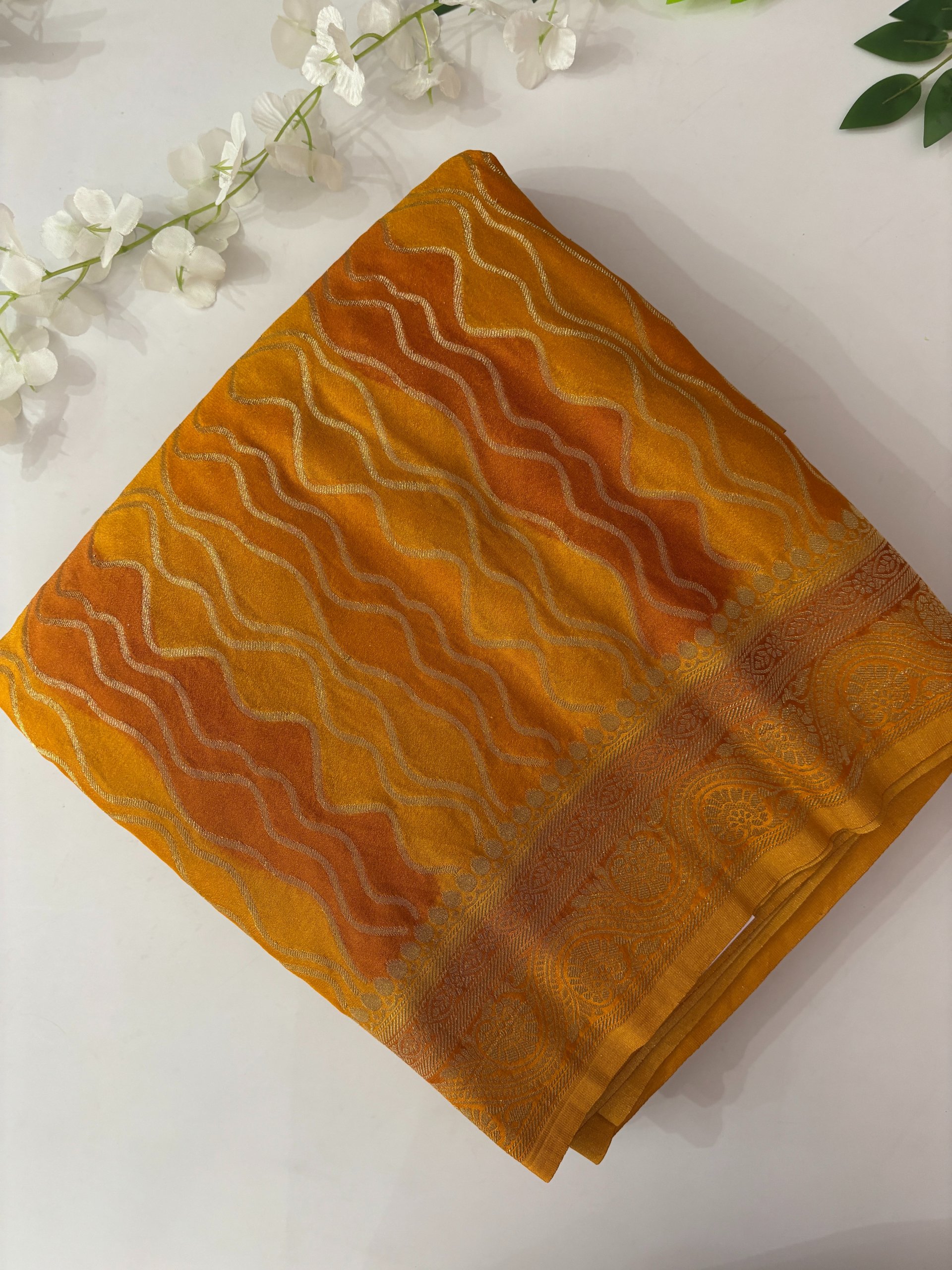 Orange Banarasi Rangkat Crepe Saree