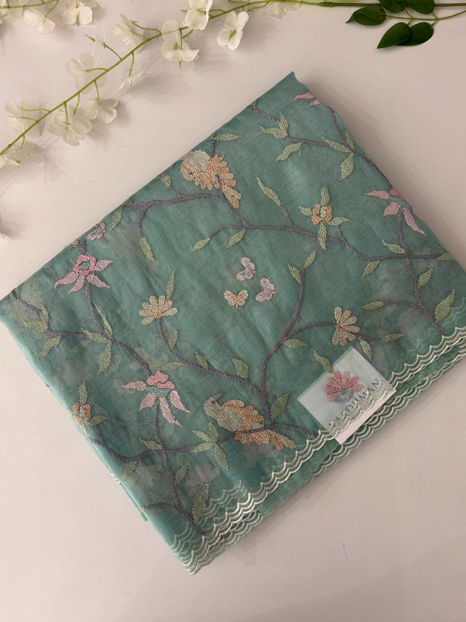 Turquoise Blue Tissue Organza Saree