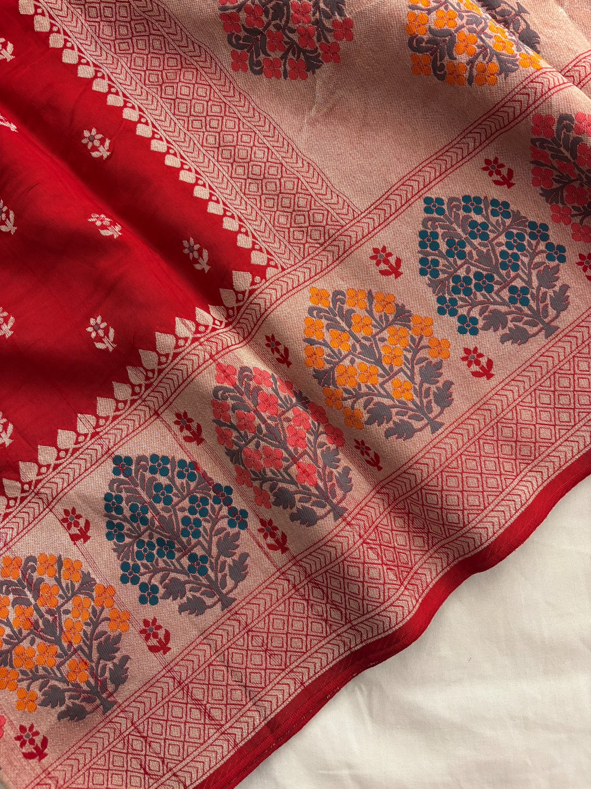 Red Meenakari Banarasi Tussar Silk Saree