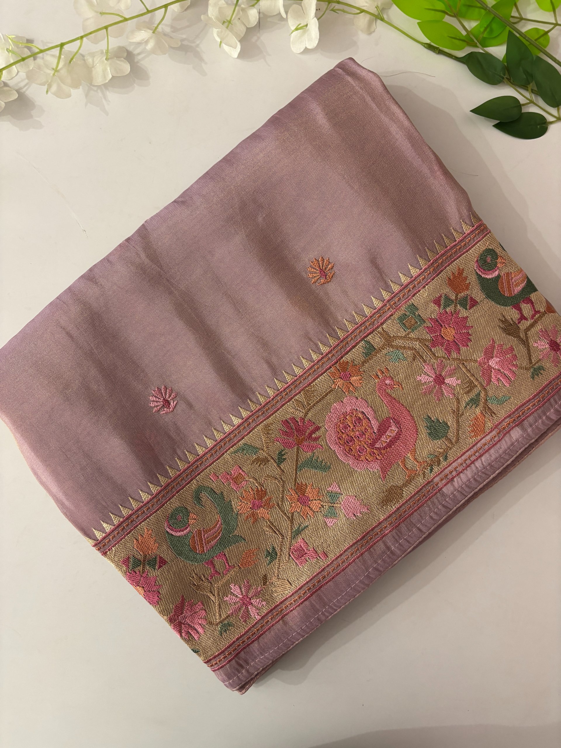 Lavender Fancy Tissue Saree with Embroidery